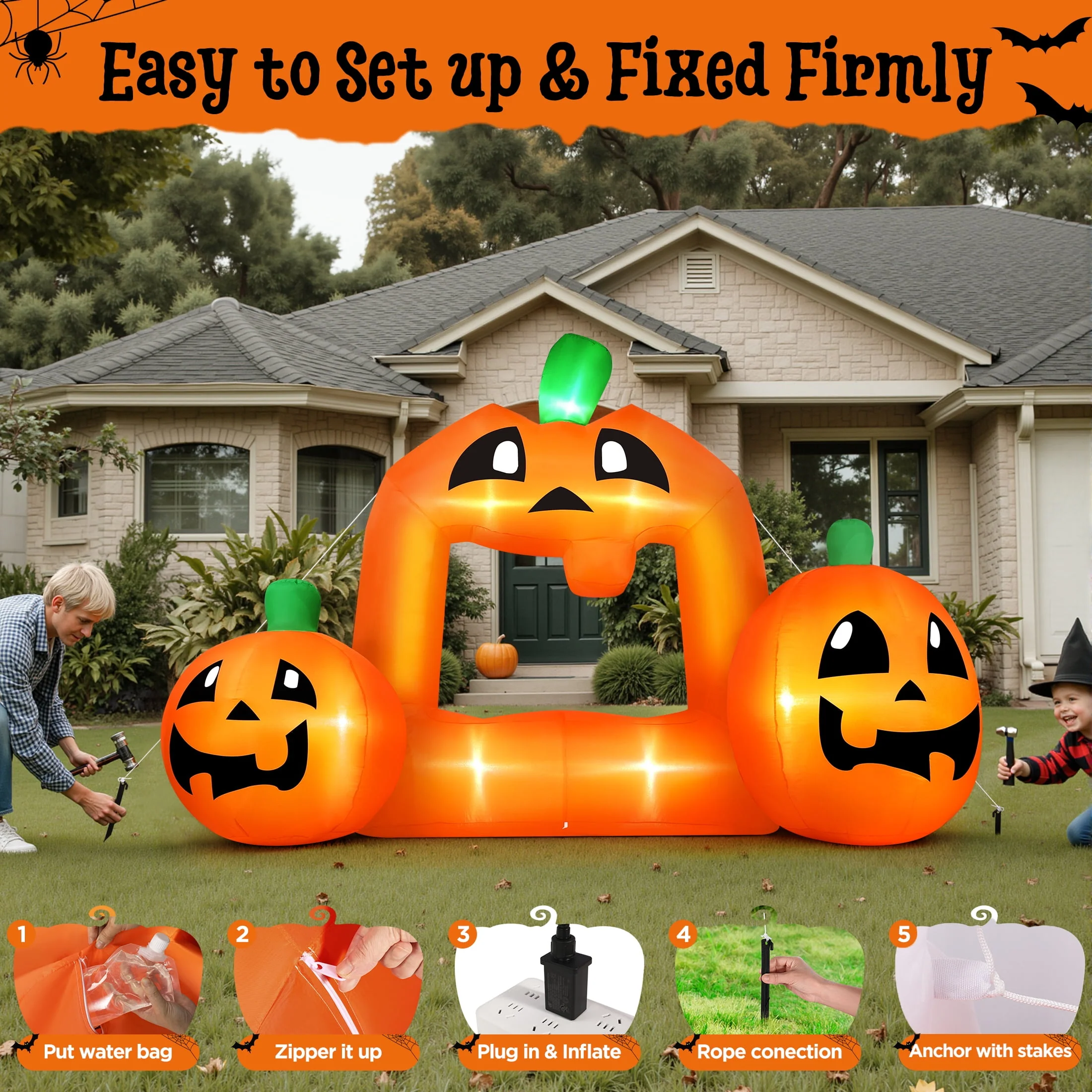 Firstness 8.5FT Halloween Inflatable,Pumpkin Photo with Lights for Party Yard Decorations - Image 6 Firstness 8.5FT Halloween Inflatable,Pumpkin Photo with Lights for Party Yard Decorations - Image 6