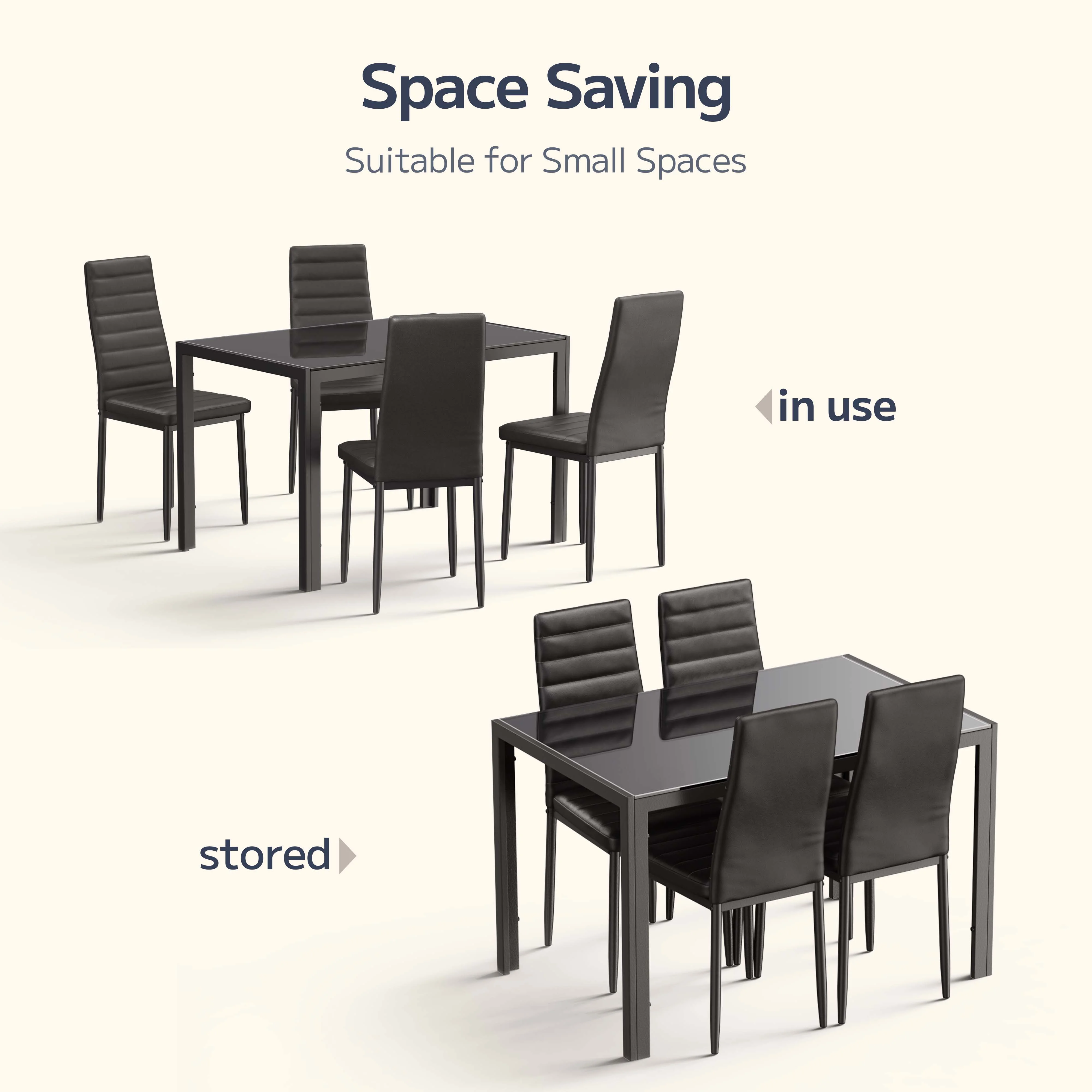 Asofer Modern 7 Piece Dining Table Sets for 6, Glass Kitchen Table, PU Leather Chair, Dining Room, Black - Image 23