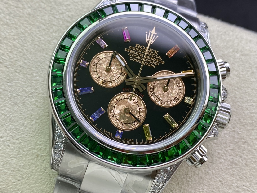 Rolex Daytona-Modified green diamond-white gold color(1:1 replica) - Top club
