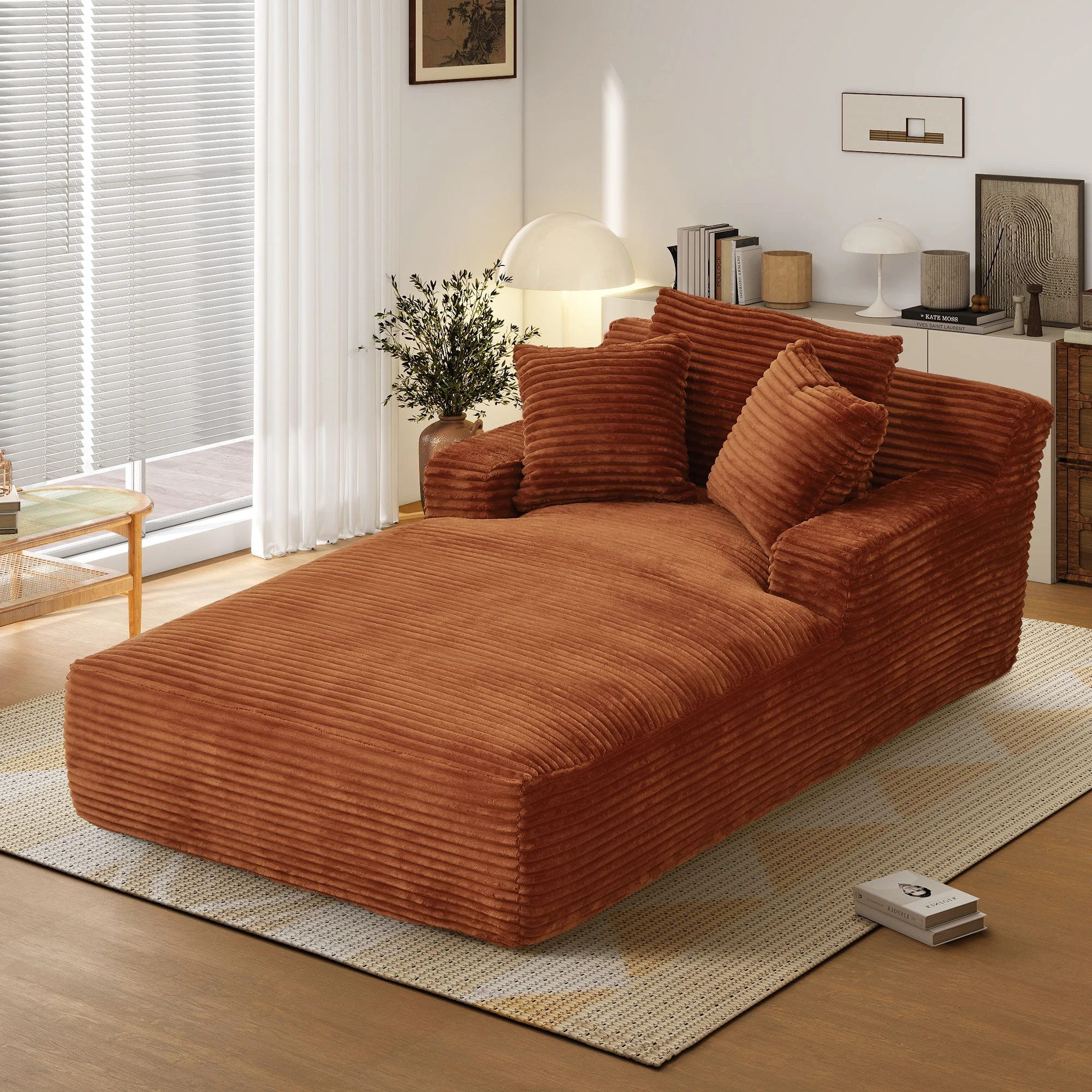 Aukfa 78.7" Extra Long Chaise Lounge Sofa, Oversized Upholstered Couch with 3 Pillows for Indoor Living Room/Bedroom,Orange - Image 14