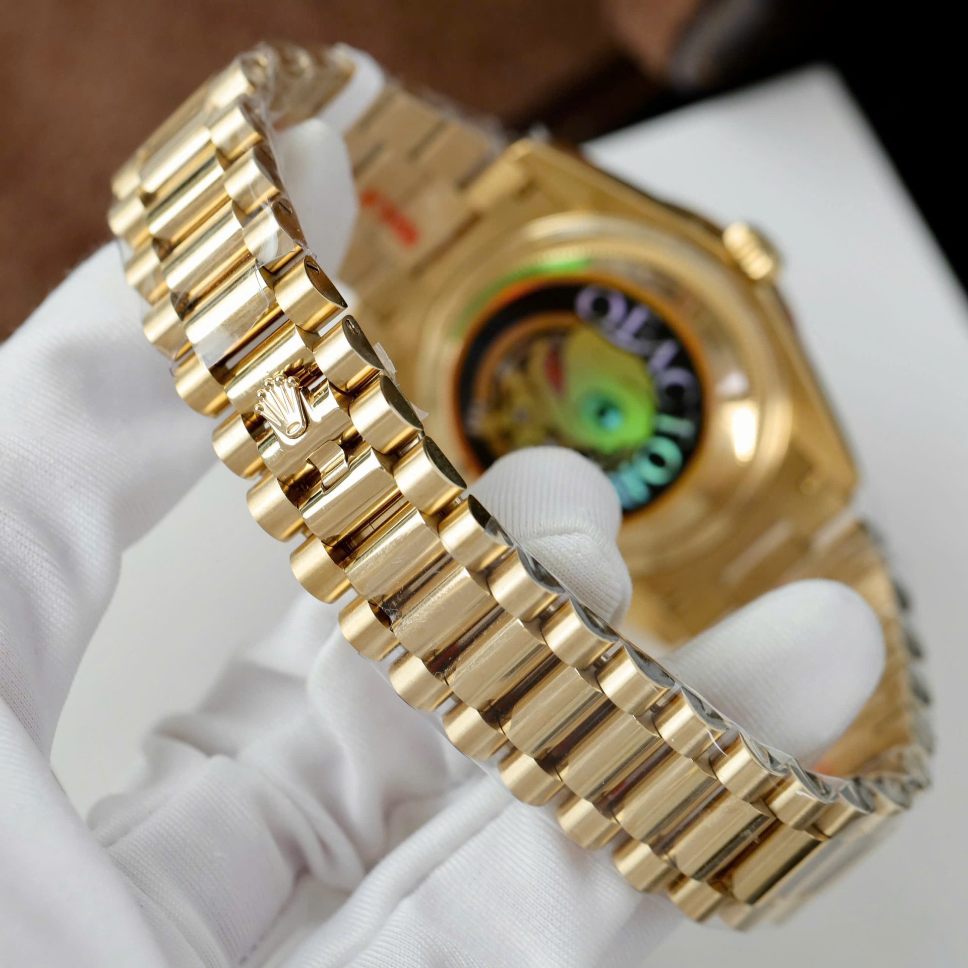 Rolex Day-Date Best Copies Watch 18K Gold Wrapped + Moissanite Diamonds Weight 159Gram QF 36mm - Elite Watch Atelier