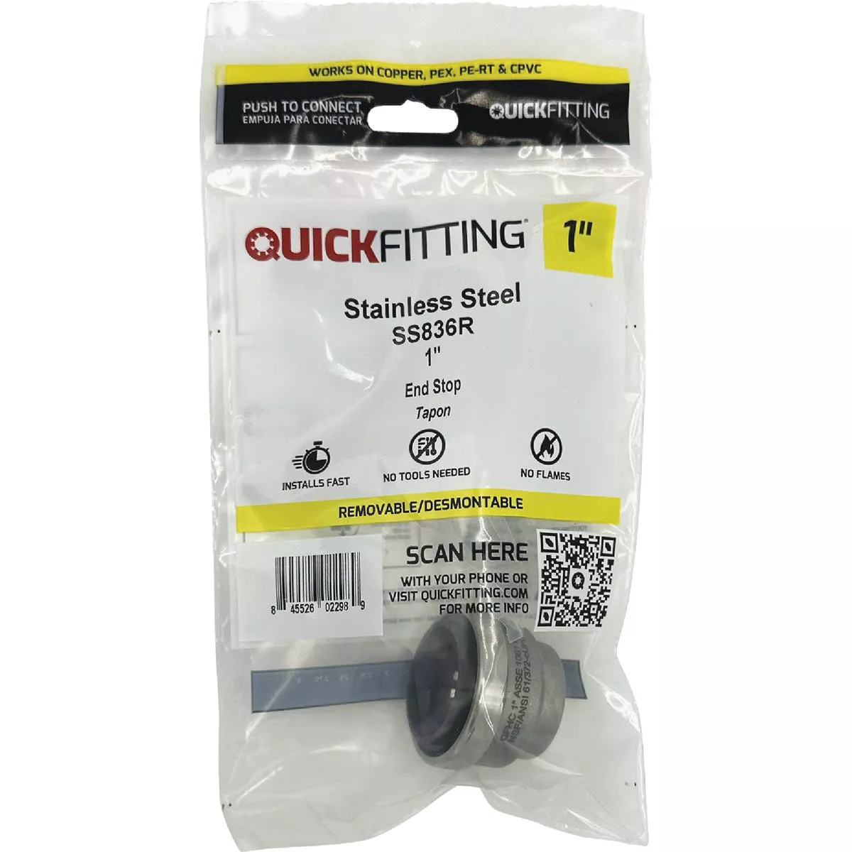 QuickFitting 1 In. Push-to-Connect Stainless Steel Push Cap (End Stop)