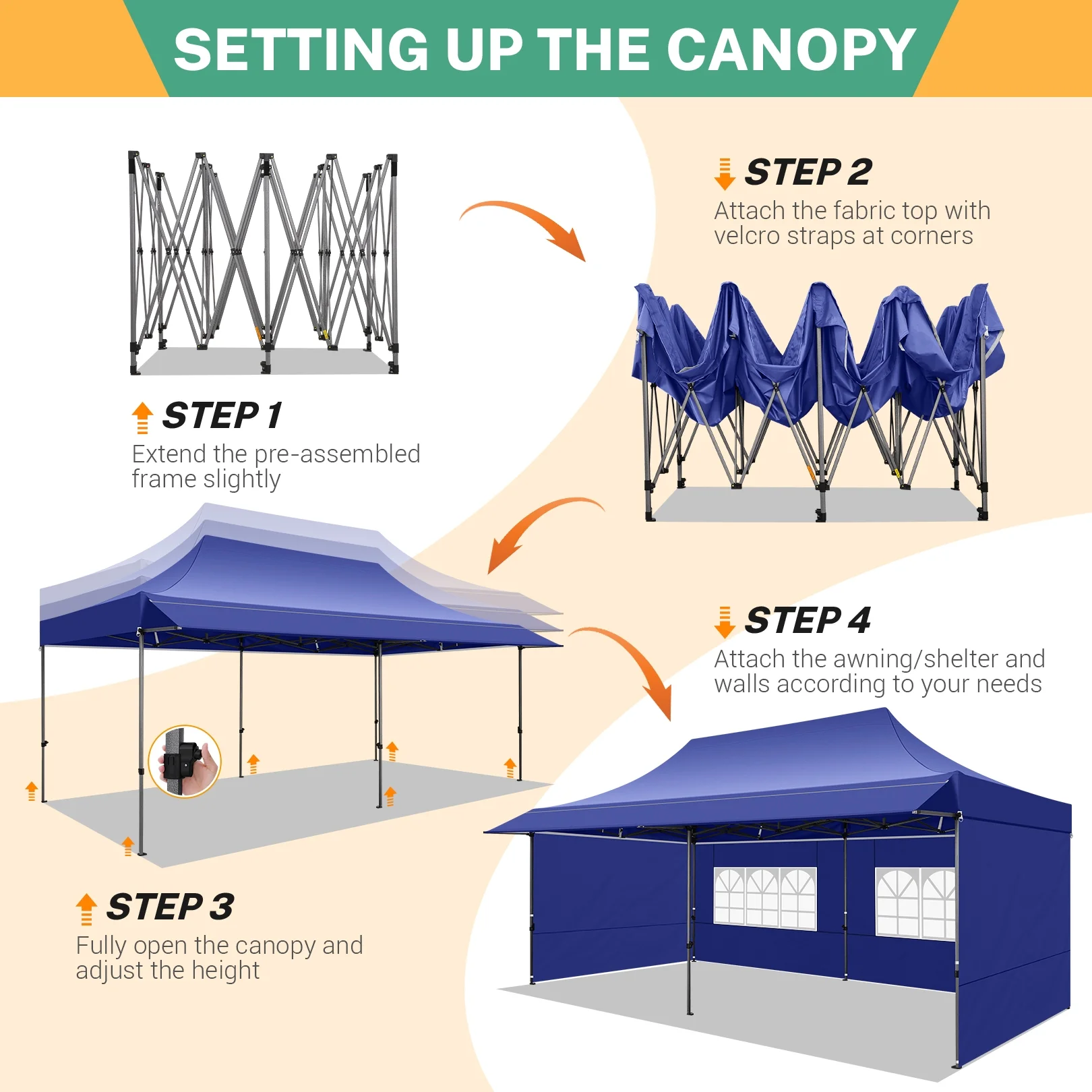 COBIZI 10x20 Pop Up Canopy Heavy Duty Party Tent with Removable Awning and Sidewalls,Easy Up Outdoor Wedding Canopy,Gazebo All Season Windproof&Waterproof with Roller Bag UPF 50+,Black - Image 36