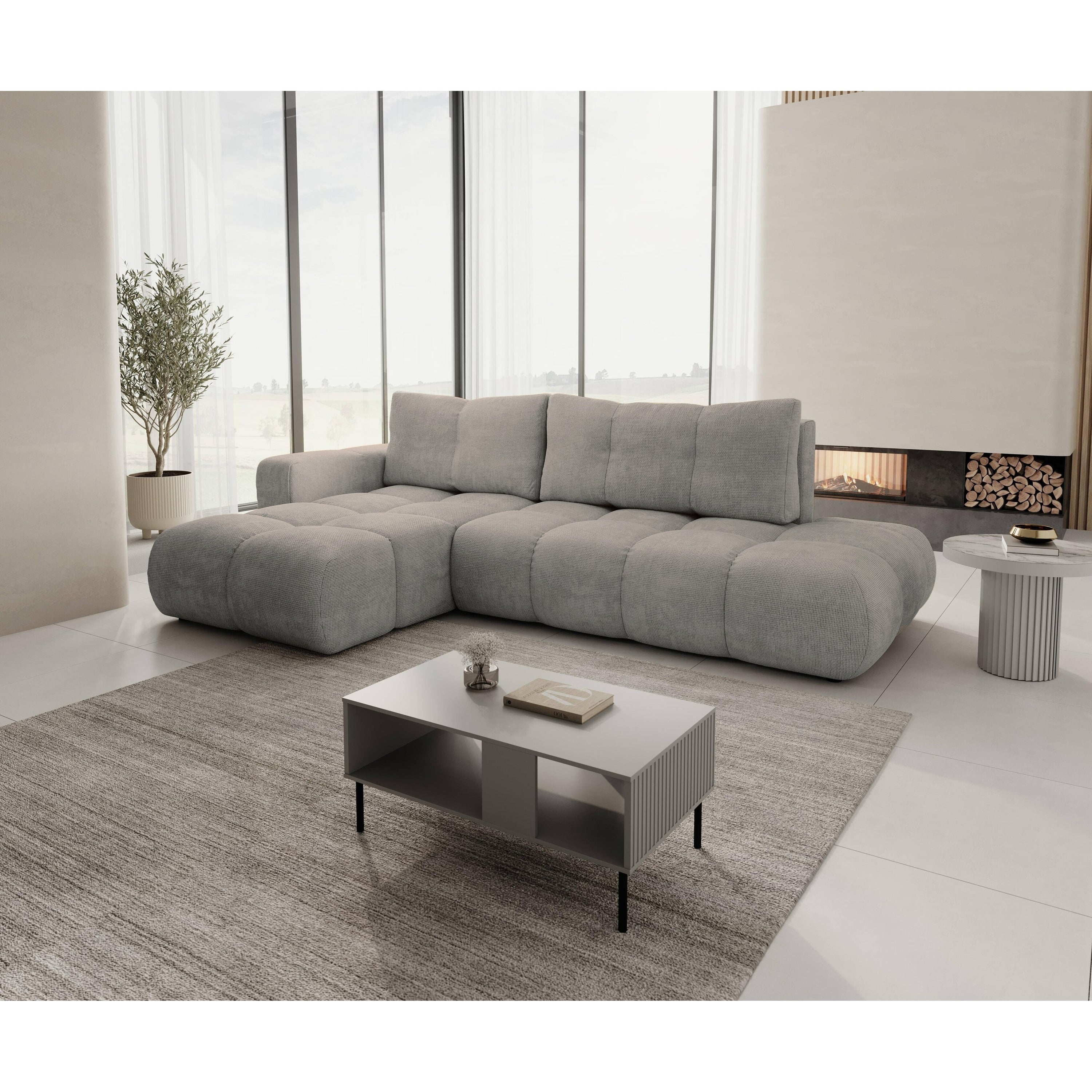 Blokker Charme Hoekbank Links met Slaapfunctie - Chenille - Warmgrijs