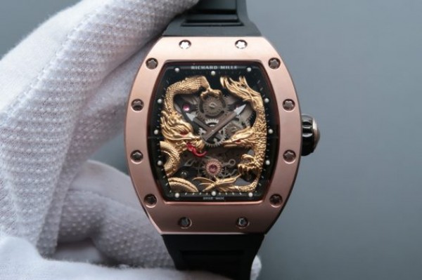 Replica Richard Mille RM057 Dragon Phoenix RG Case YG Dragon Dial Black Rubber Strap - Top club