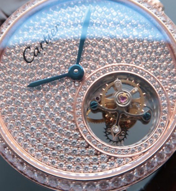 Replica Cartier Tourbillon RG Diamonds Dial Bezel Leather Strap - Elite Watch Atelier