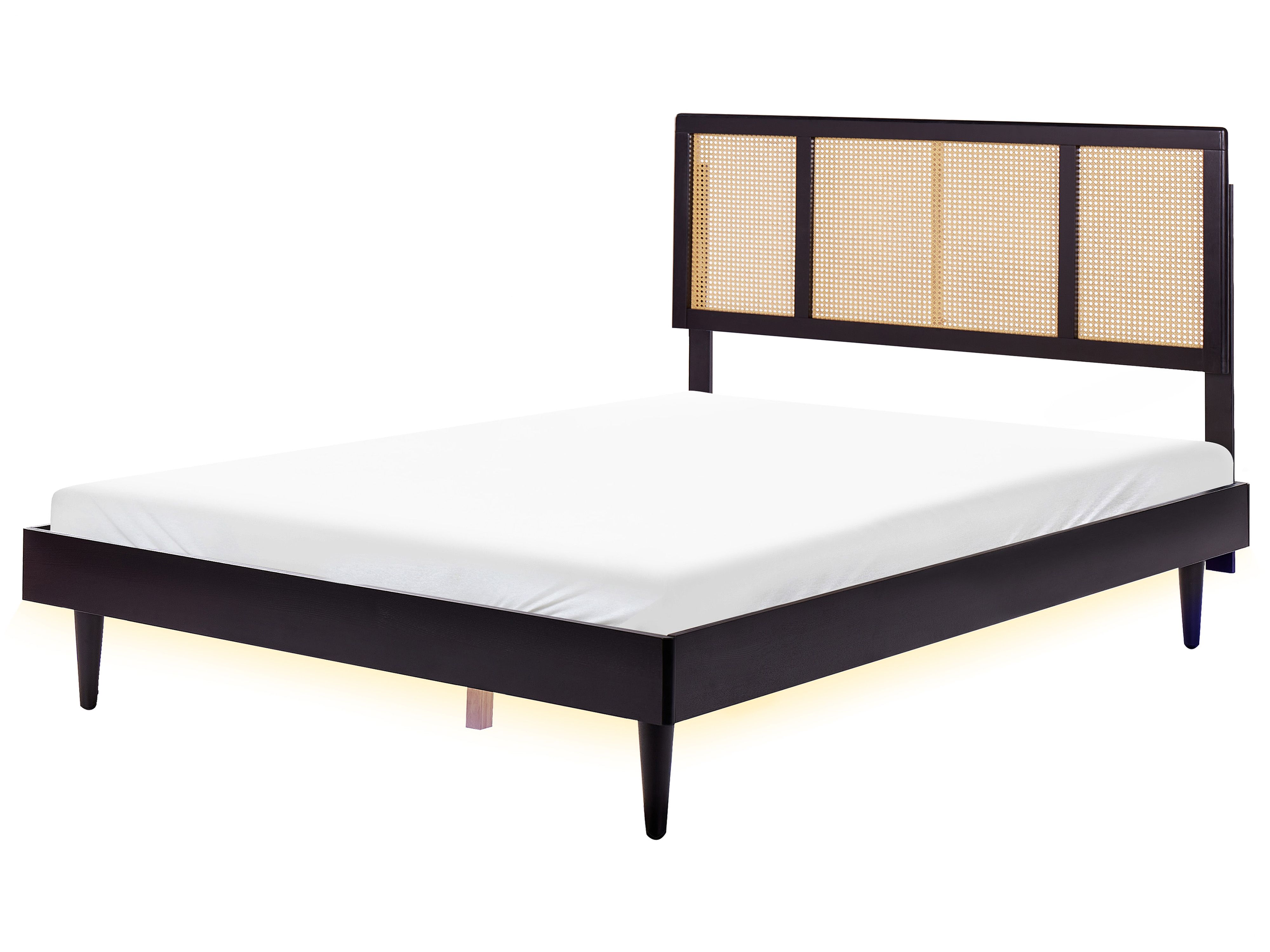 Bed with LED Rattan AURAY 160 x 200 cm (EU King Size) Black