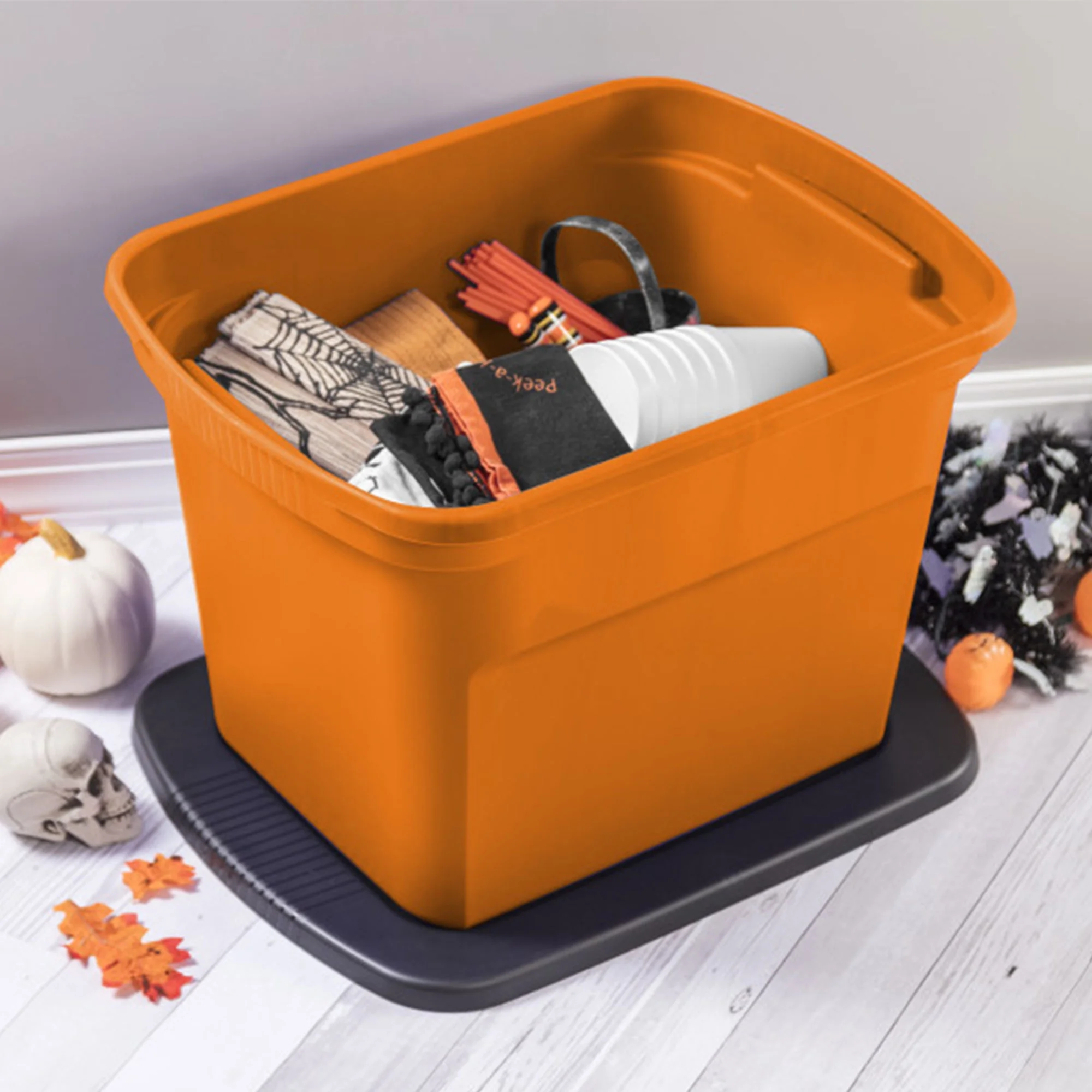 Sterilite 18 Gallon Orange Plastic Storage Container Bin Tote with Lid (8 Pack) - Image 5