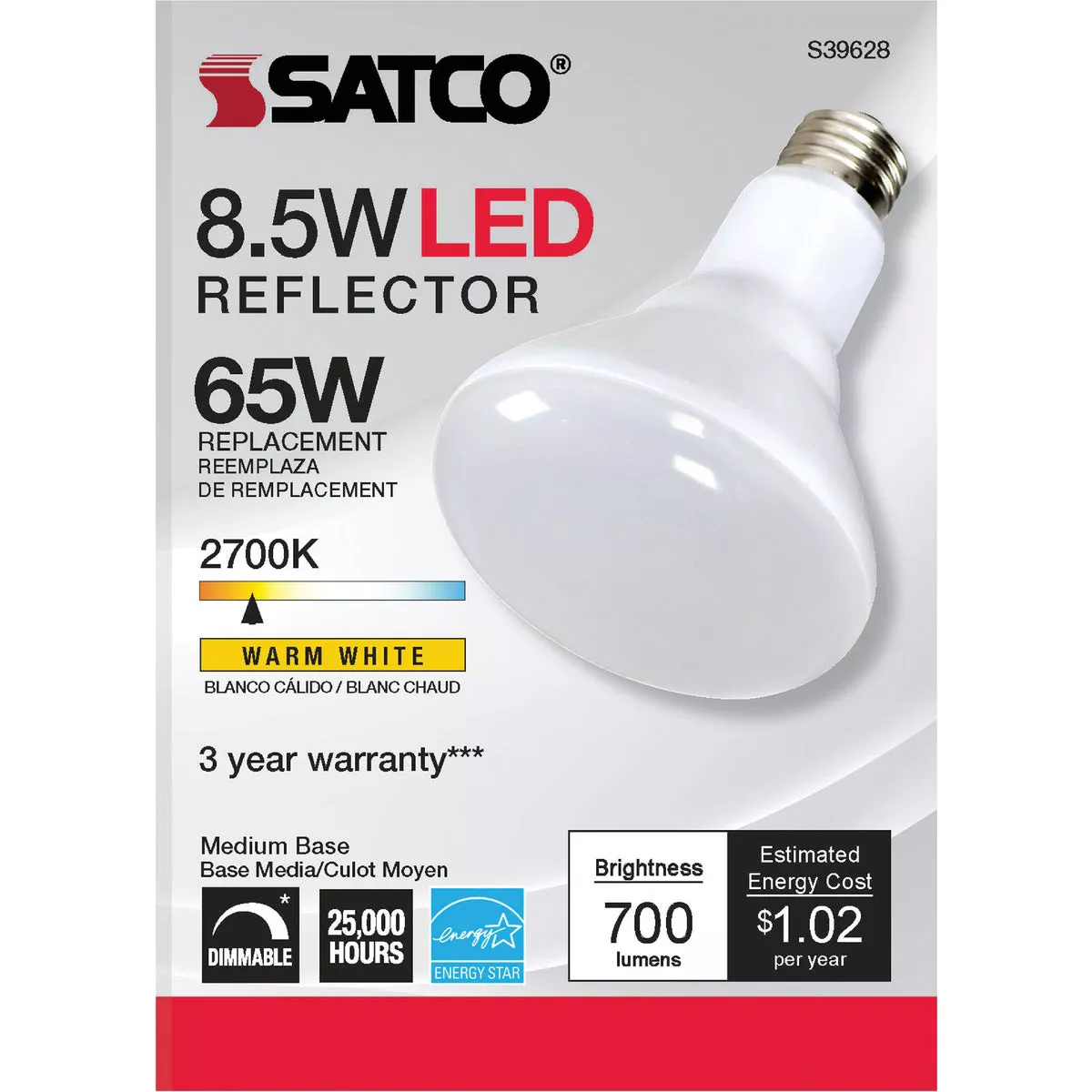 Satco Ditto 65W Equivalent Warm White BR30 Medium Dimmable LED Floodlight Light Bulb