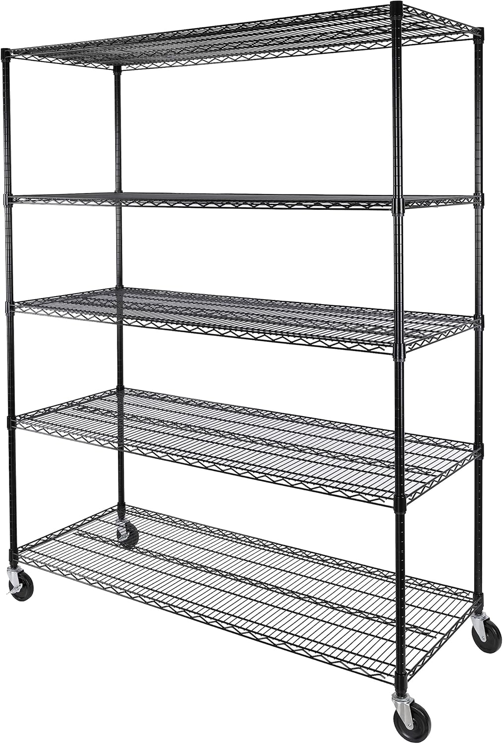 Seville Classics UltraDurable Heavy Duty NSF Solid Steel Wire Rack Storage Unit, Organizer for Garage, Warehouse, Office, Restaurant, Classroom, Kitchen, Black, 5-Tier Shelving, 60