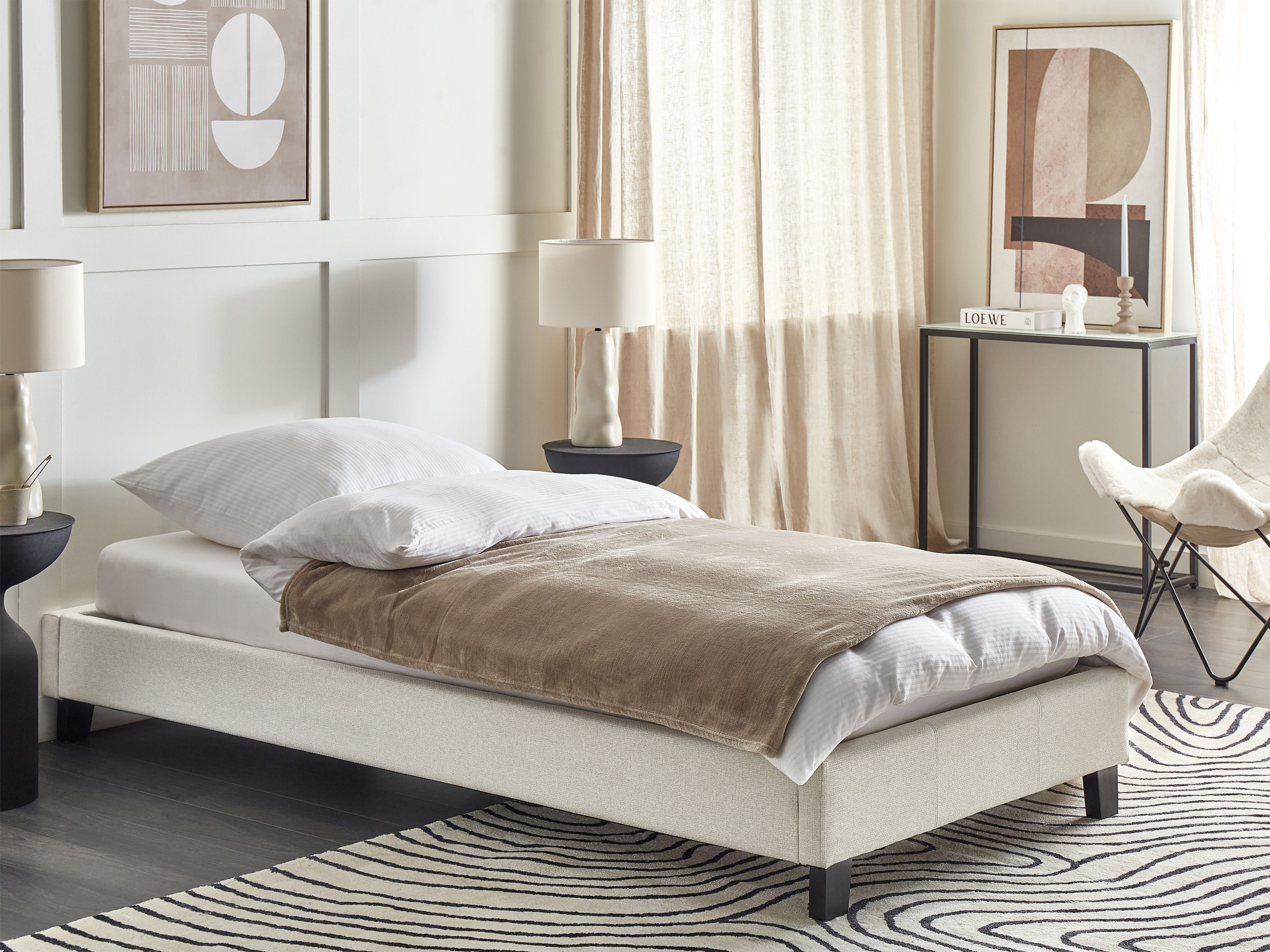 Bed without Headboard Fabric ROANNE 90 x 200 cm (EU Single) Light Beige