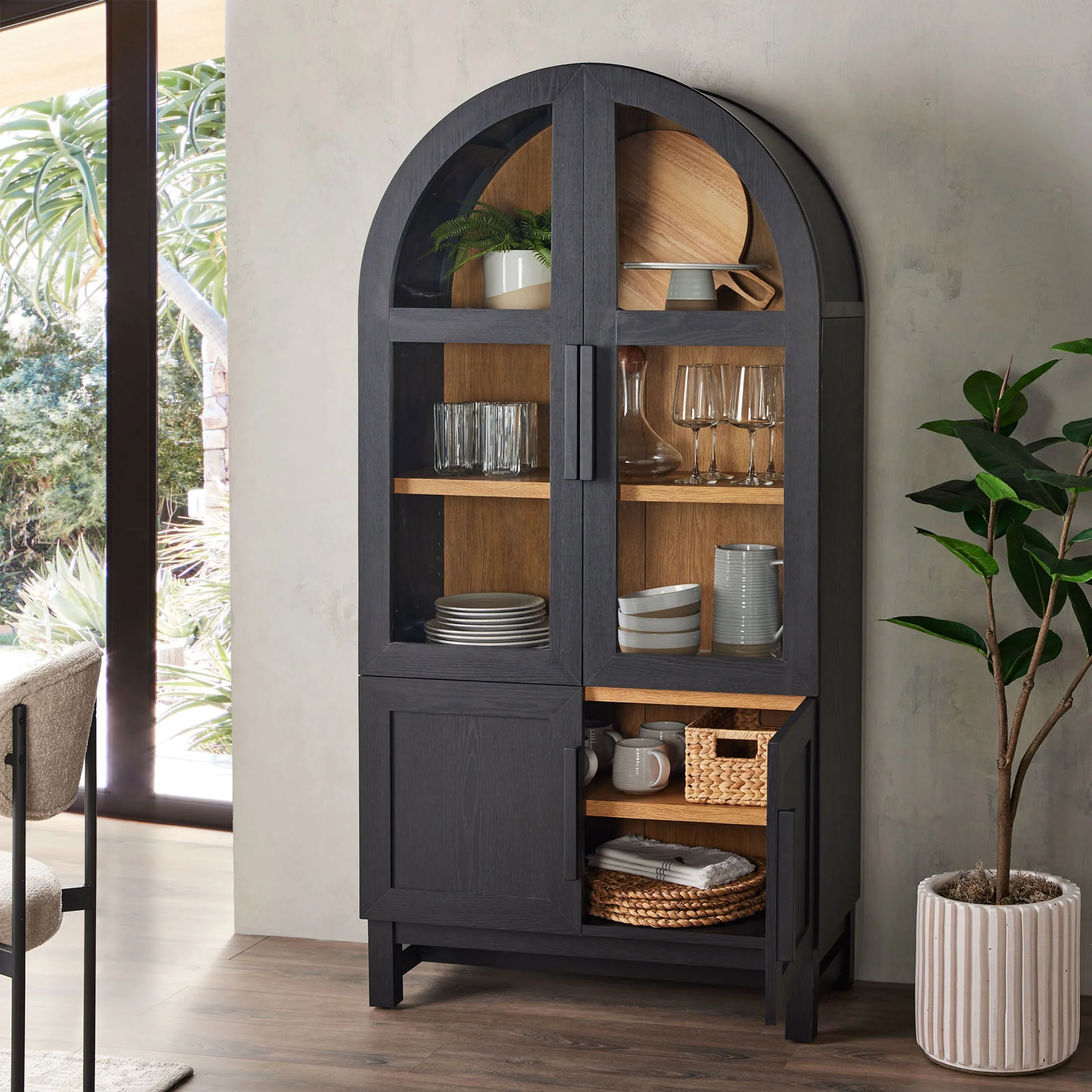 Better Homes & Gardens Juliet Kitchen Rounded Arch Cabinet, Rich Black - Image 7