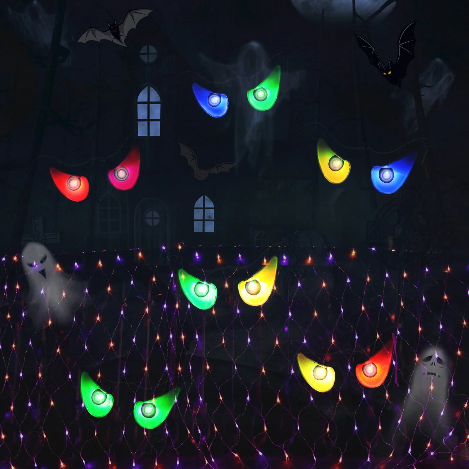 Toodour Halloween Ghost Eyes Lights, 10 LED Battery Halloween Lights with RGB Flashing Eyes, Waterproof Spooky Eyeball Halloween String Lights for Graveyard Indoor Outdoor Decorations - Image 5 Toodour Halloween Ghost Eyes Lights, 10 LED Battery Halloween Lights with RGB Flashing Eyes, Waterproof Spooky Eyeball Halloween String Lights for Graveyard Indoor Outdoor Decorations - Image 5