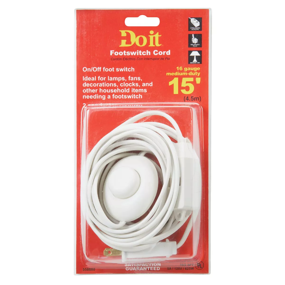 Master Electrician 15 Ft. 18/2 White Extension Cord with Foot Switch