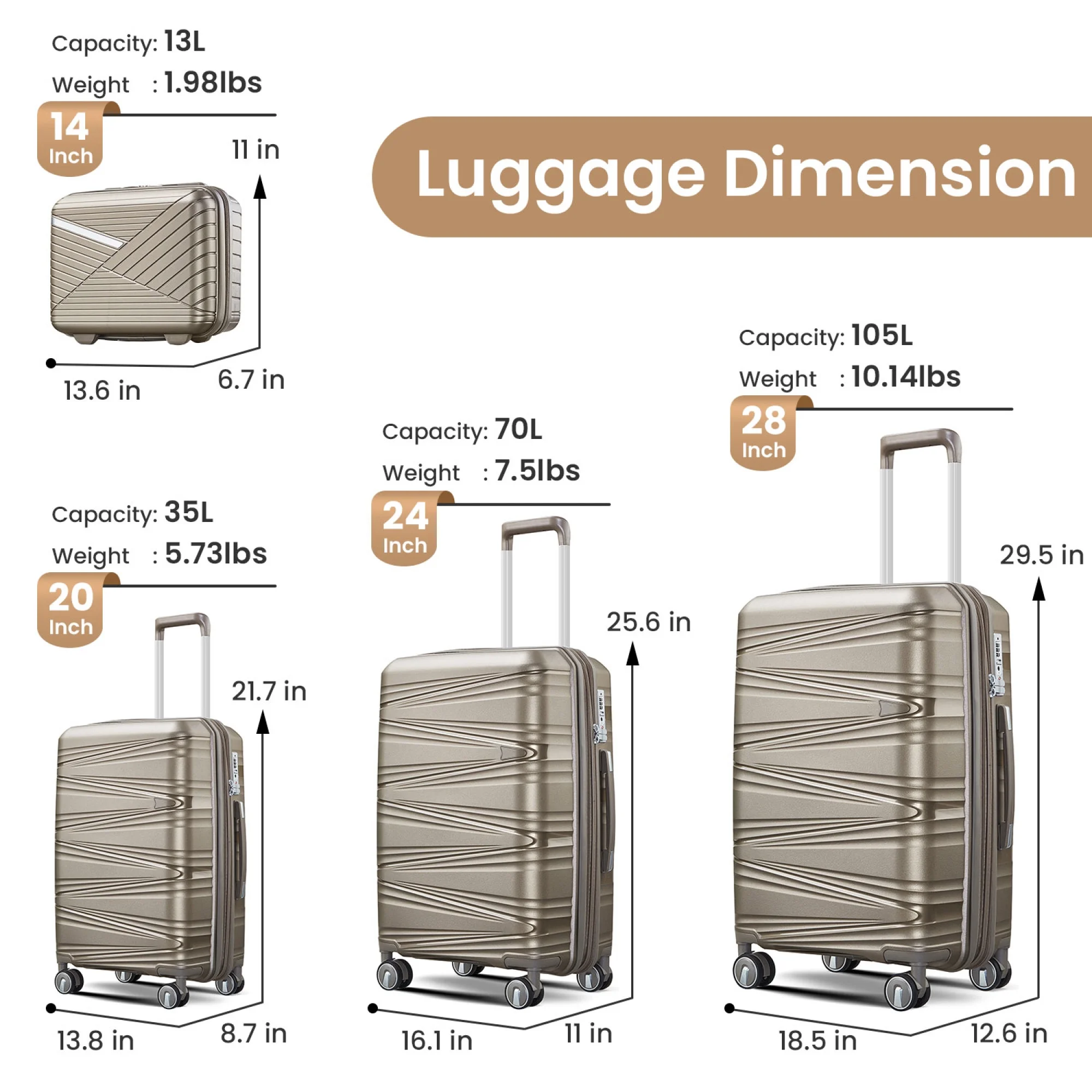 Luggage 4 Piece Sets(14/20/24/28), Hard Shell Lightweight TSA Lock Carry on Expandable Suitcase with Spinner Wheels - Image 17
