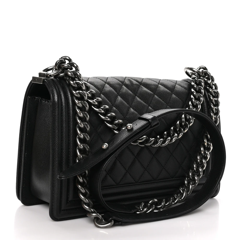 Chanel Black Quilted Caviar Leather Boy Flap Replica Handbag1:1High-quality replica