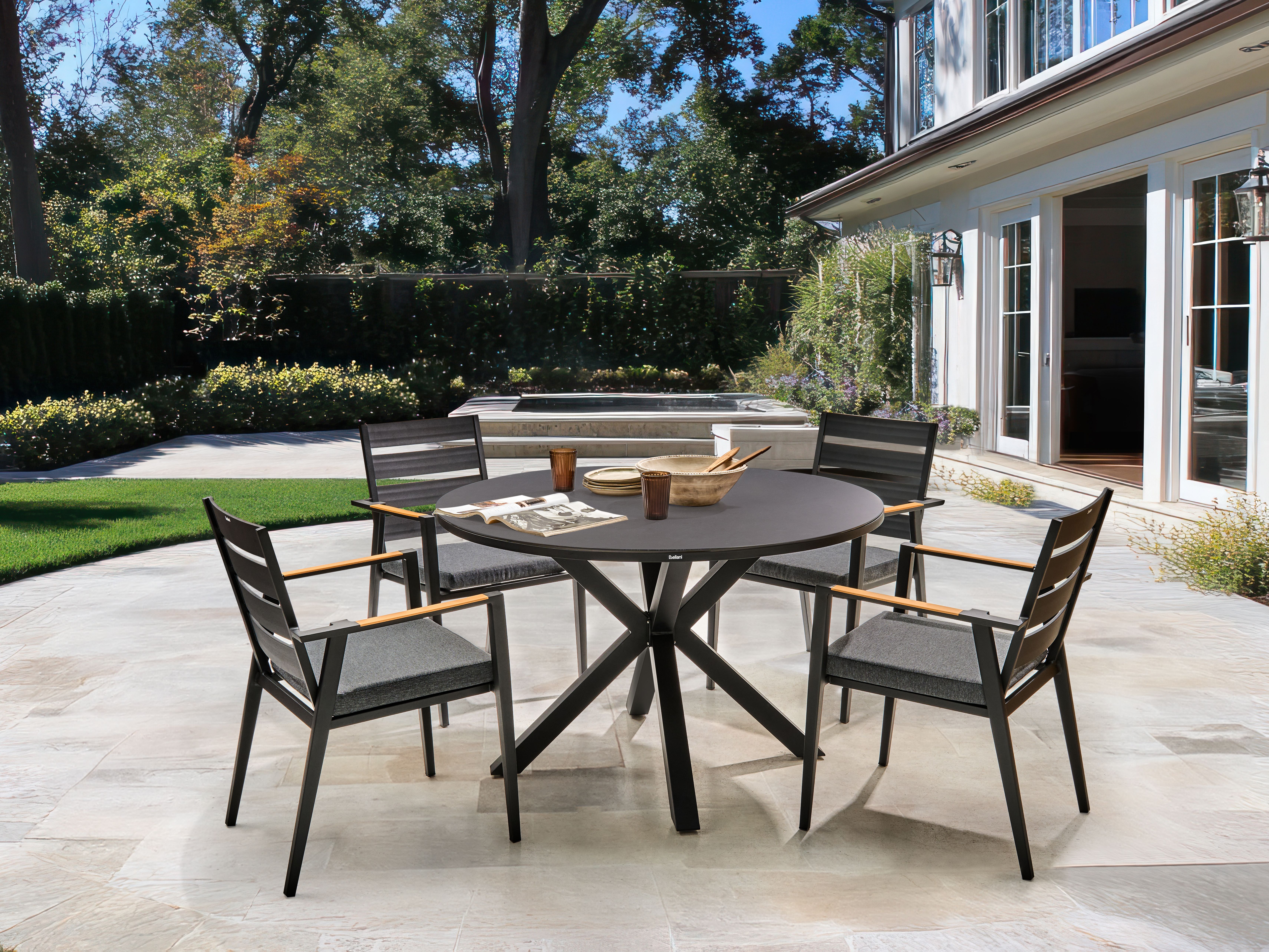 Garden Dining Set 4 Seater MALETTO/TAVIANO with Cushions Metal Black