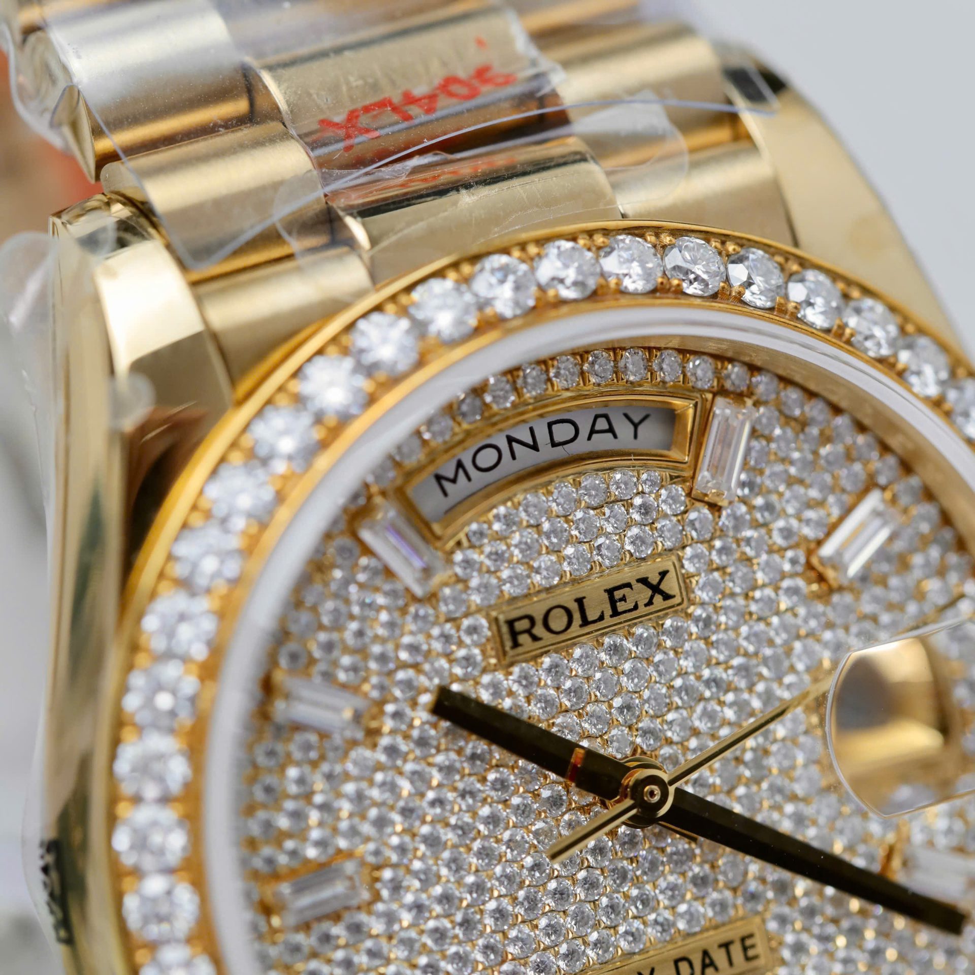 Rolex Day-Date Best Copies Watch 18K Gold Wrapped + Moissanite Diamonds Weight 159Gram QF 36mm - Elite Watch Atelier