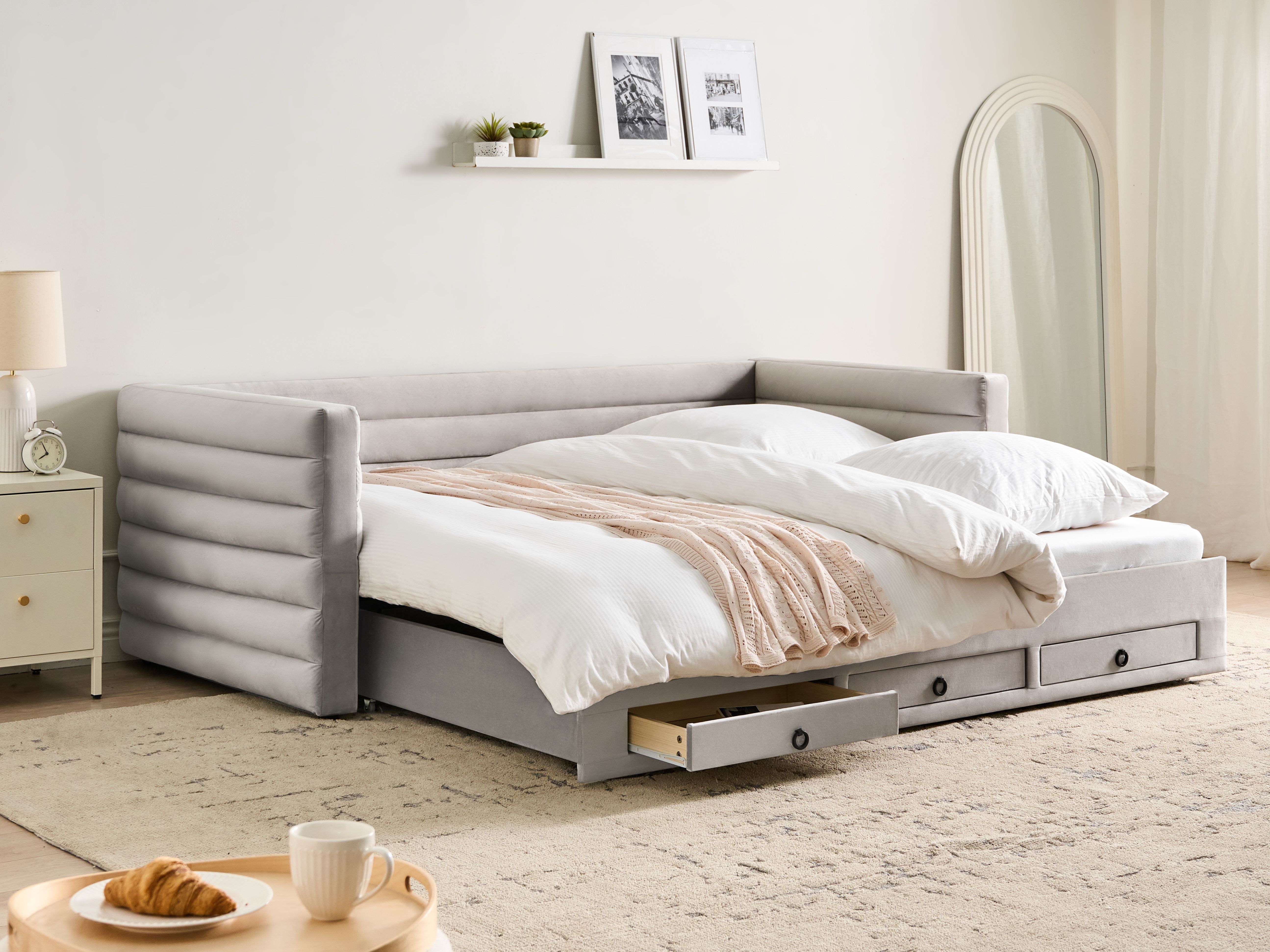 Daybed with Storage Velvet MEUDON 90 x 200 cm (EU Single) Grey