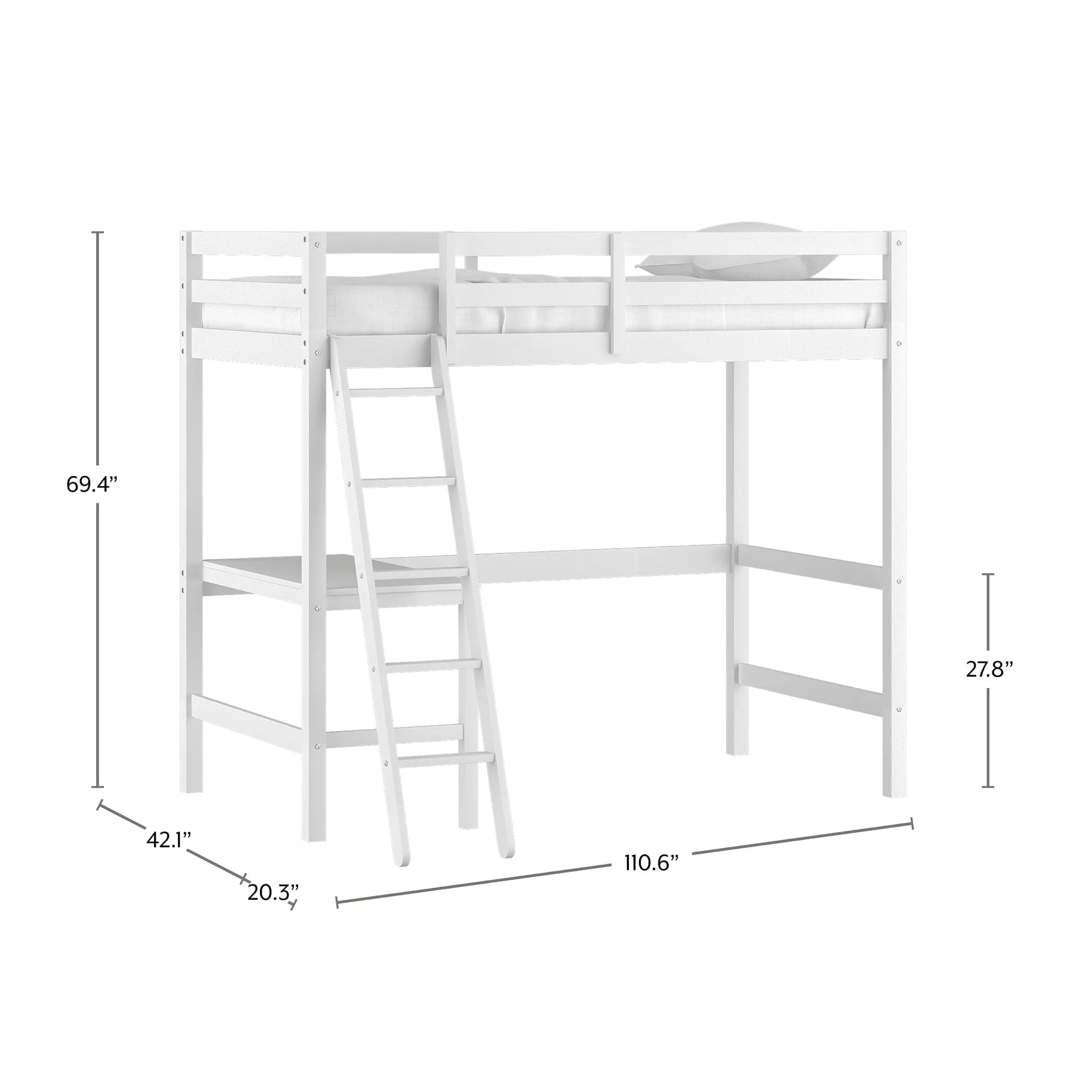 Hillsdale Campbell Wood Twin Loft Bunk Bed with Desk, White - Image 4