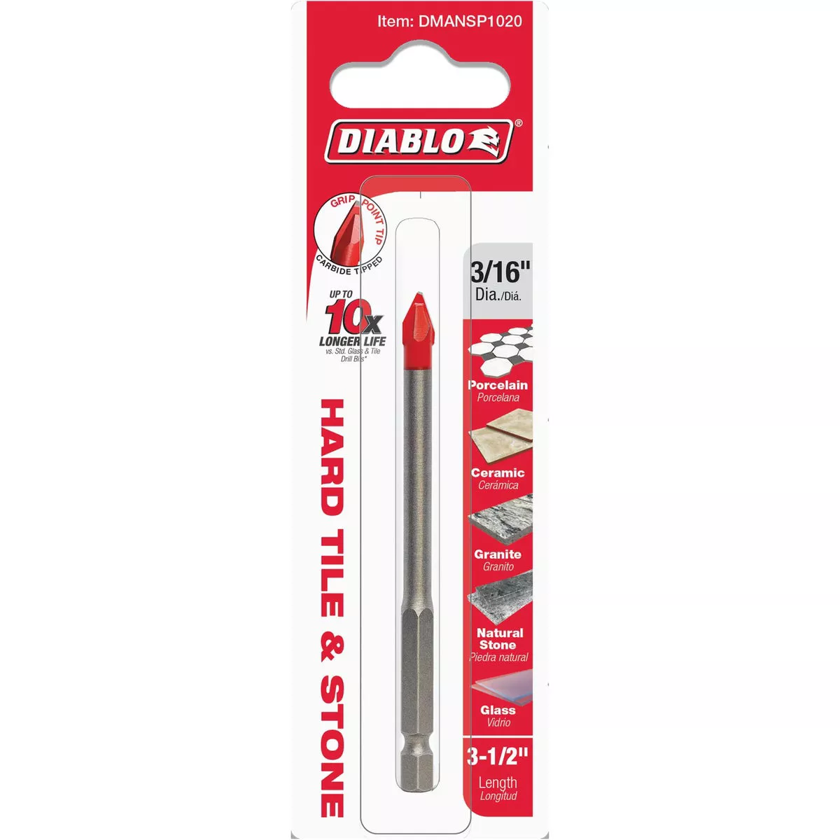Diablo 3/16 In. x 3-1/2 In. Carbide Tipped Glass, Tile & Stone Drill Bit