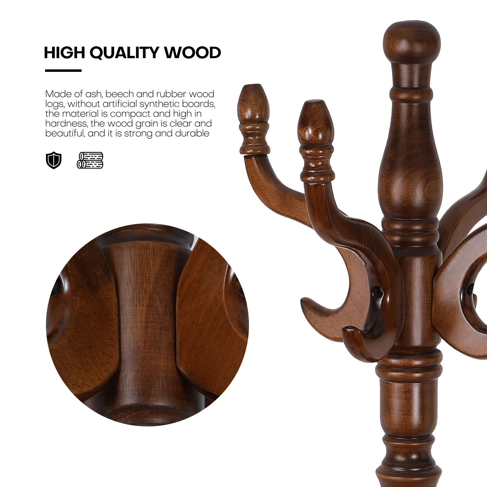 Vintage 79" Coat Tree Stand Heavy Duty Freestanding Clothes Hat Coat Rack Stand with 8 Hooks - Image 5