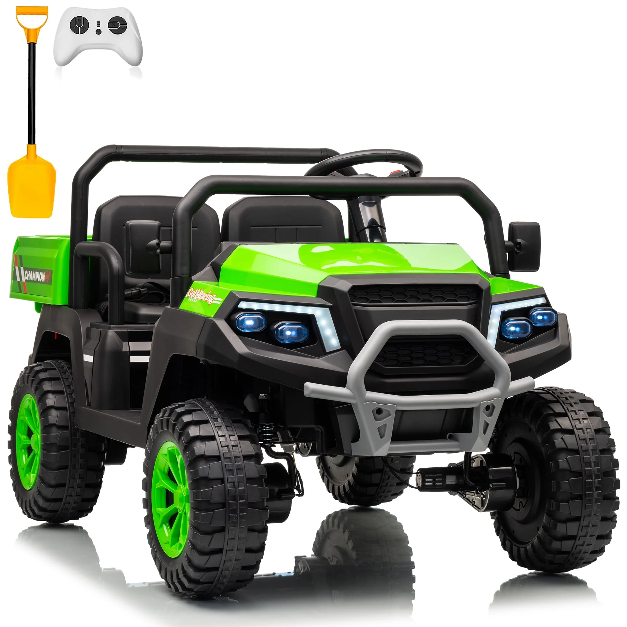 Joyracer 4WD 24 Volt Ride on Toys UTV with 2 Seater & Remote Control, Kids Electric Golf Cart w/ 4x200W Power Motors, Tiltable Trailer & Shovel, 4 Wheels Spring Suspension, Bluetooth USB Music, Black - Image 19