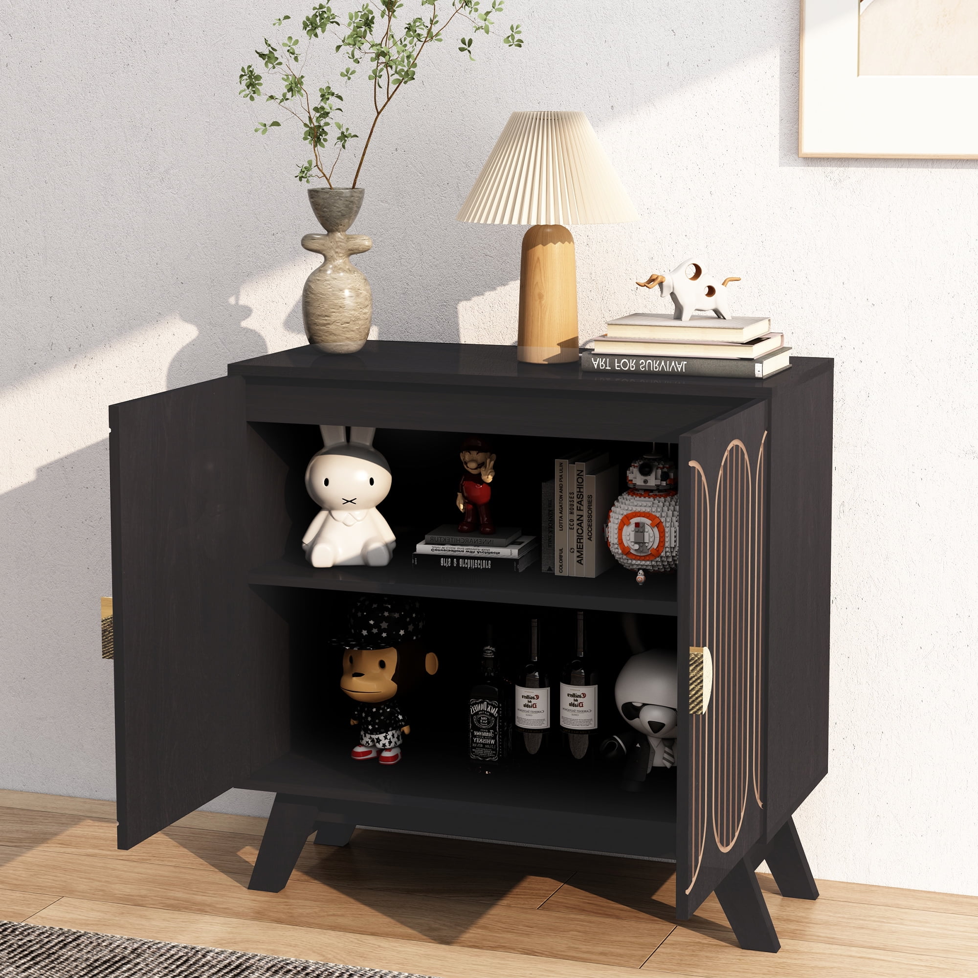 LEFHDA 2PCS Buffet Cabinet, Sideboard Cabinet with Storage, Accent Storage Cabinet with Carved Arc Door Design for Kitchen Dining Room, 2 Doors Buffet Cabinet with Adjustable Shelves - Image 43