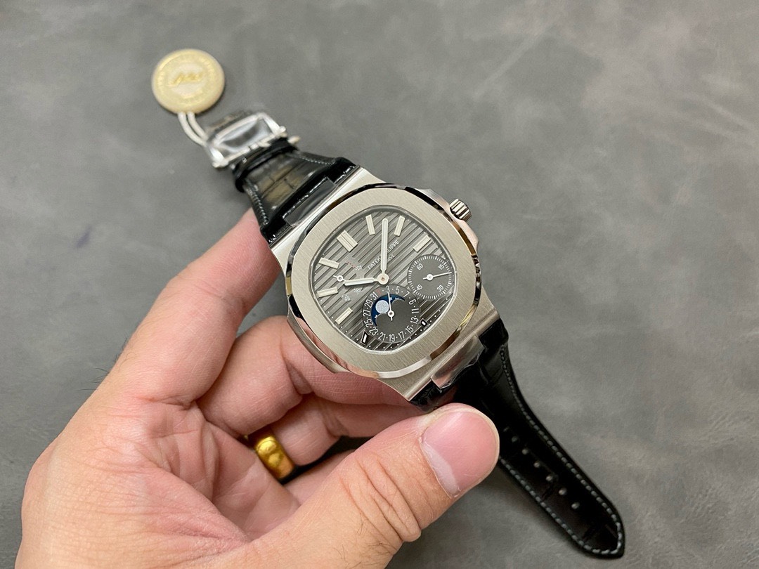 Patek Philippe Best Replica Watch Nautilus 5712 Gray Dial Leather Strap PPF 40mm - Elite Watch Atelier