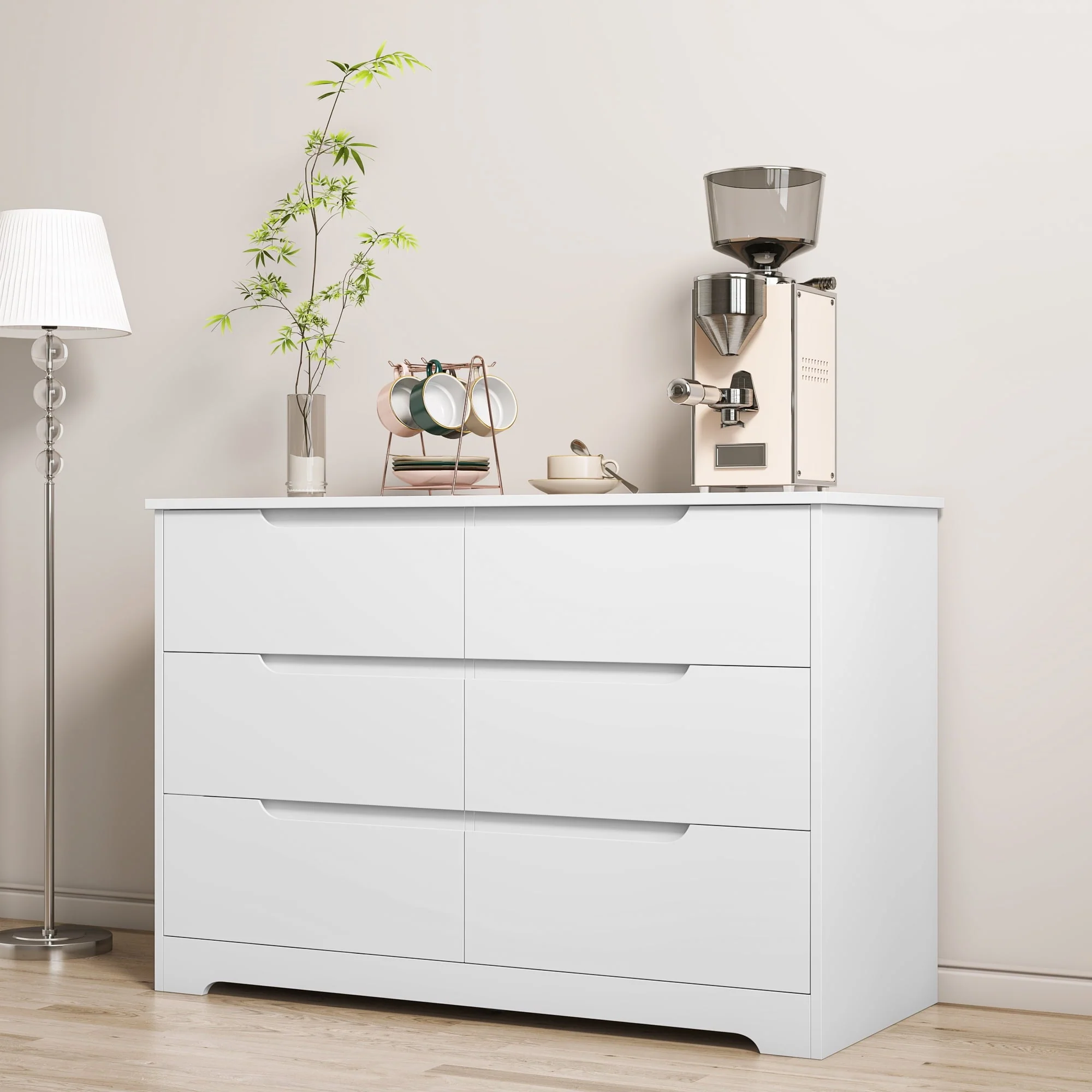 Homfa 6 Drawer White Dresser for Bedroom, Modern Chest of Drawers Wood Storage Cabinet for Living Room Nursery Kitchen Office