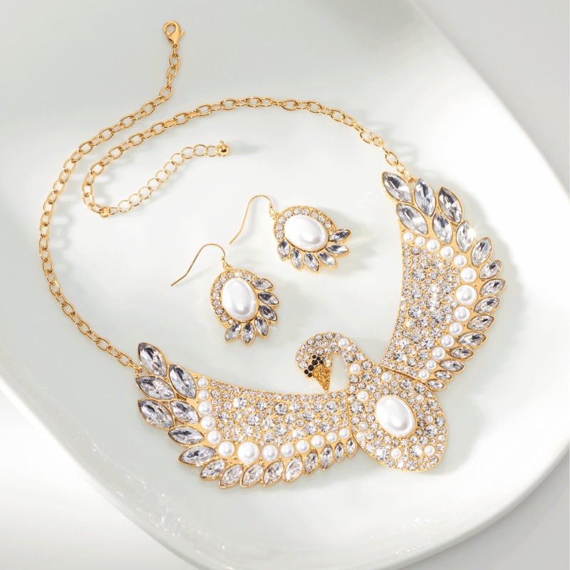 Swan Faux-Pearl and Crystal Necklace & Earring Set - MIDNIGHT VELVET CATALOG