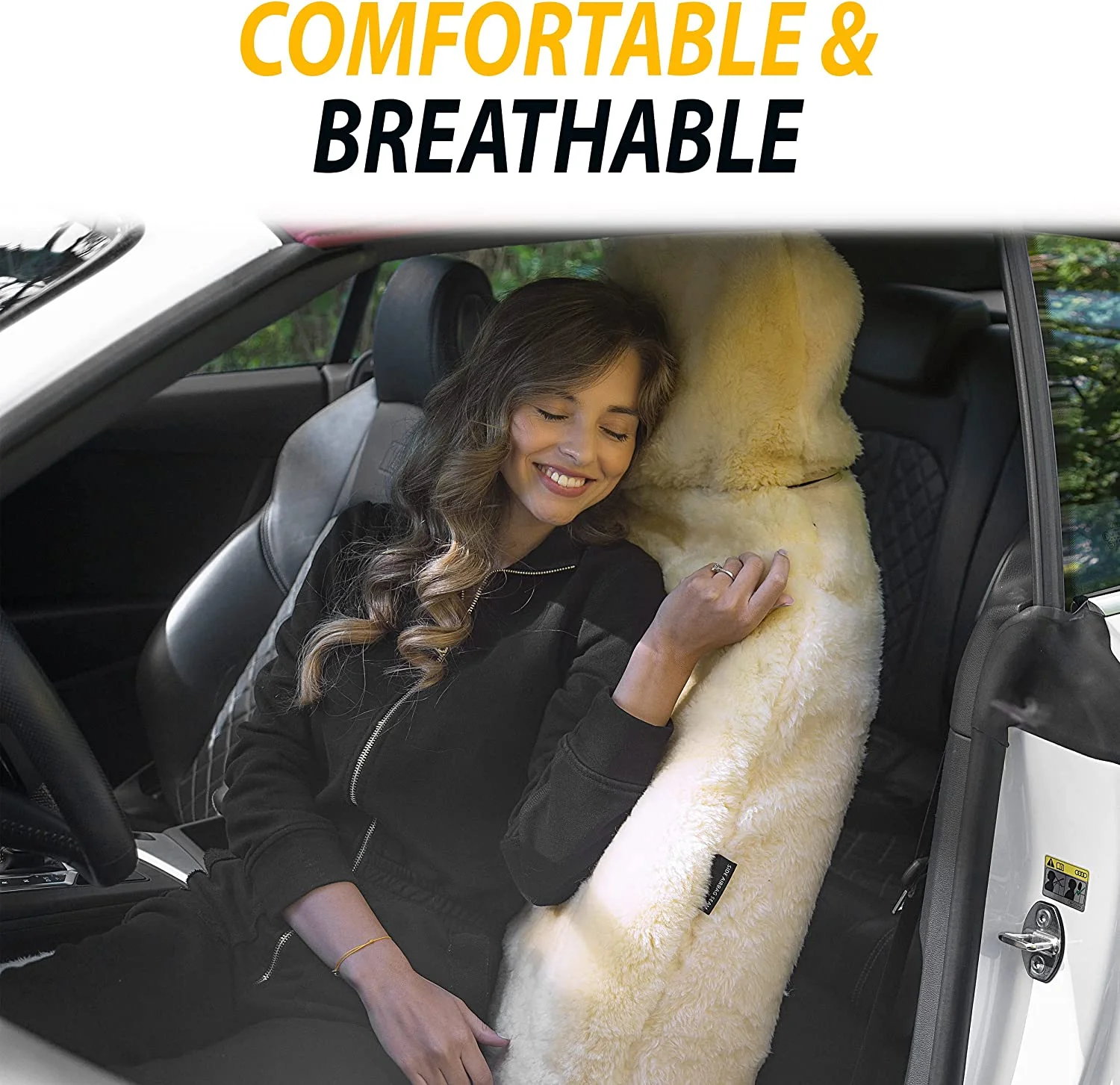 Zone Tech Genuine Sheepskin Ivory Car Seat Cover, Fluffy Luxury Wool Front Seat Covers, Universal Fits Car, Truck, SUV, & Van - Image 8