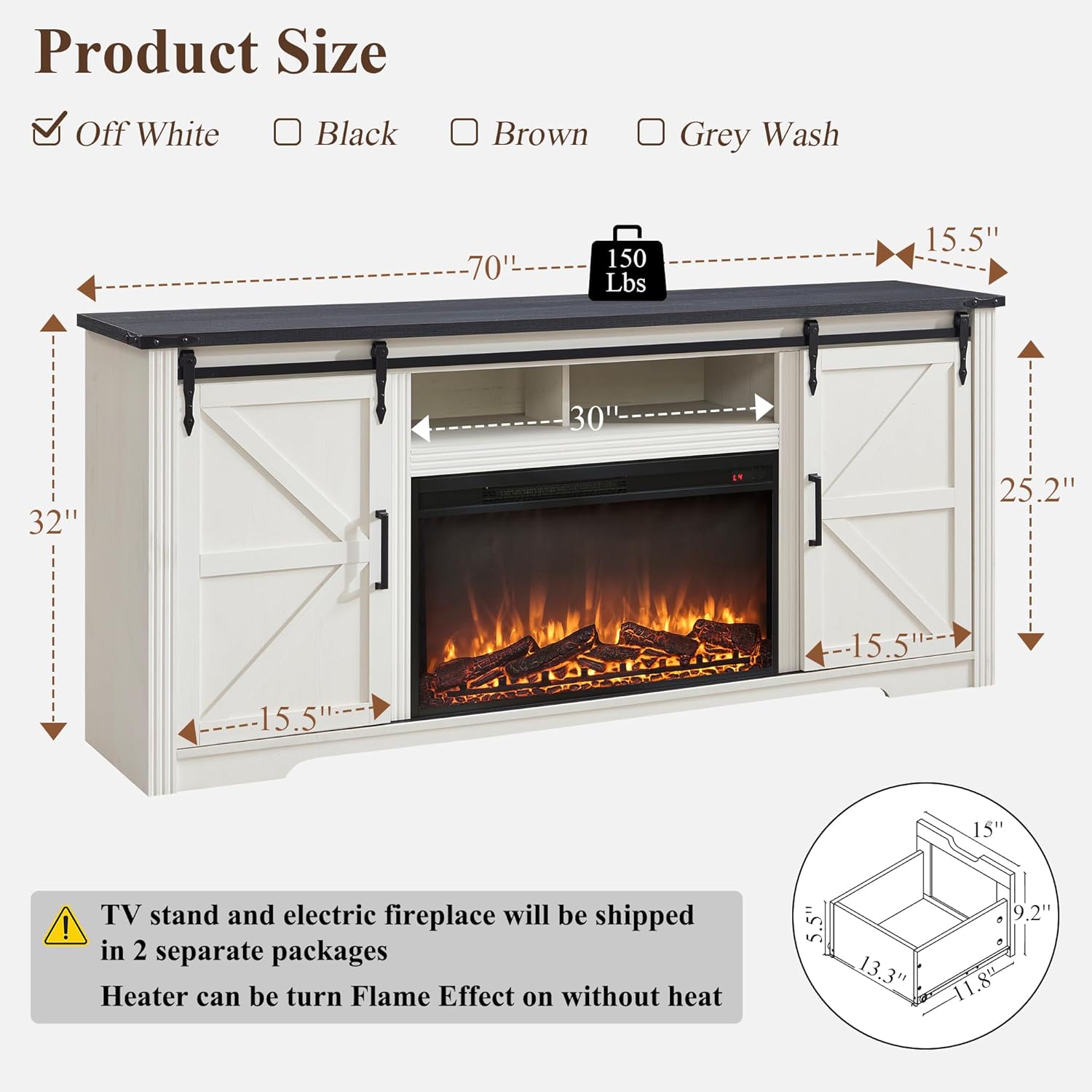 JXQTLINGMU Farmhouse Fireplace TV Stand for 75,80 Inch TV, 32