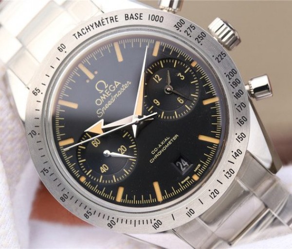 Replica Omega OMF Speedmaster 57 Co-Axial Black Dial Brown Markers SS Bracelet A9300 - Top club