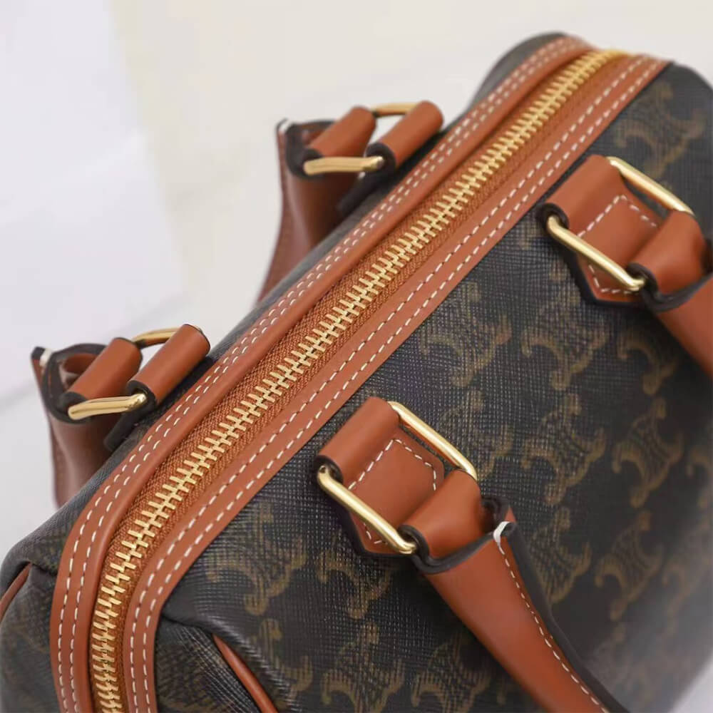 Celine Small Boston Bag in Triomphe Canvas and calfskin1:1High-quality replica