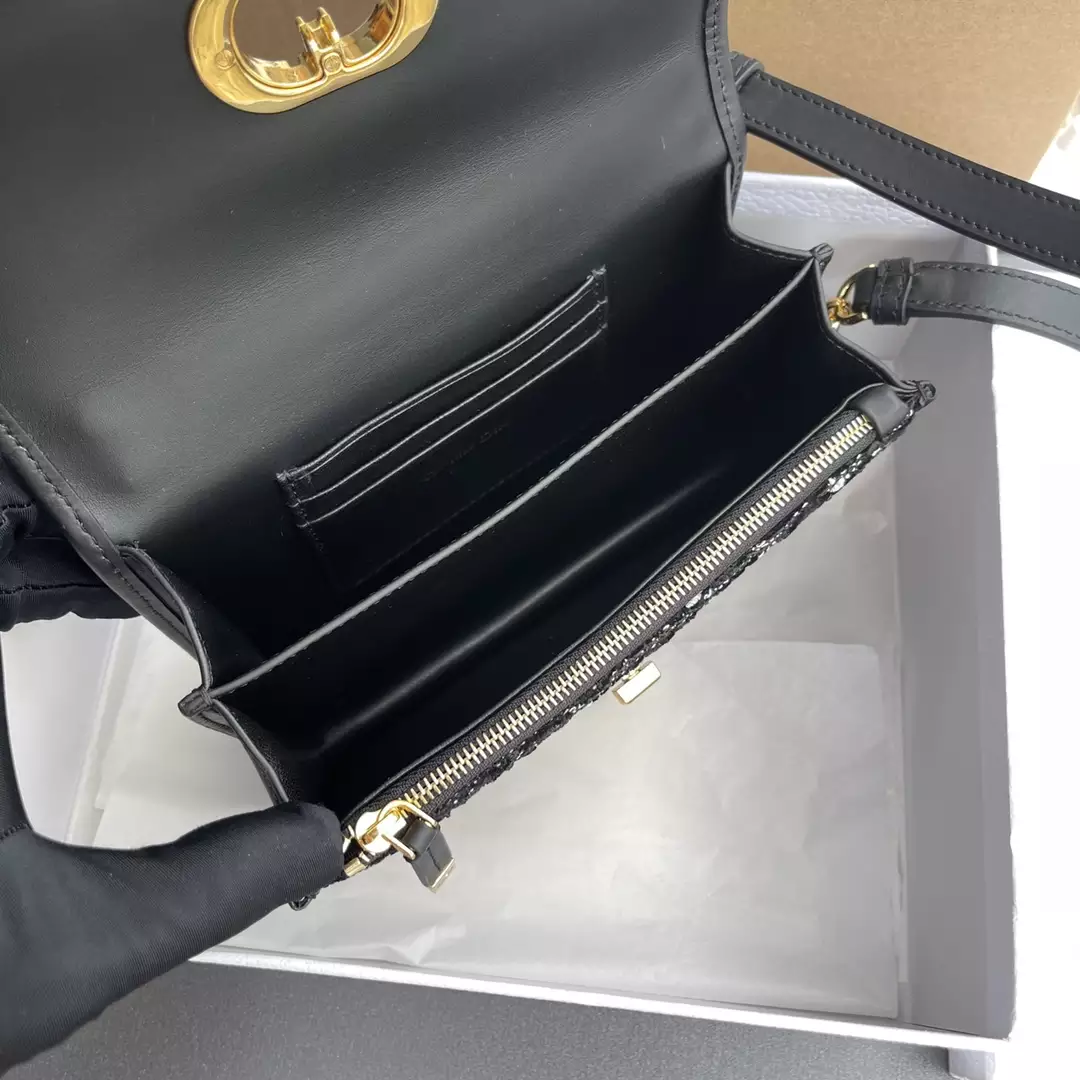 Miss Caro Mini Bag Black Cannage Tweed Embroidery1:1High-quality replica