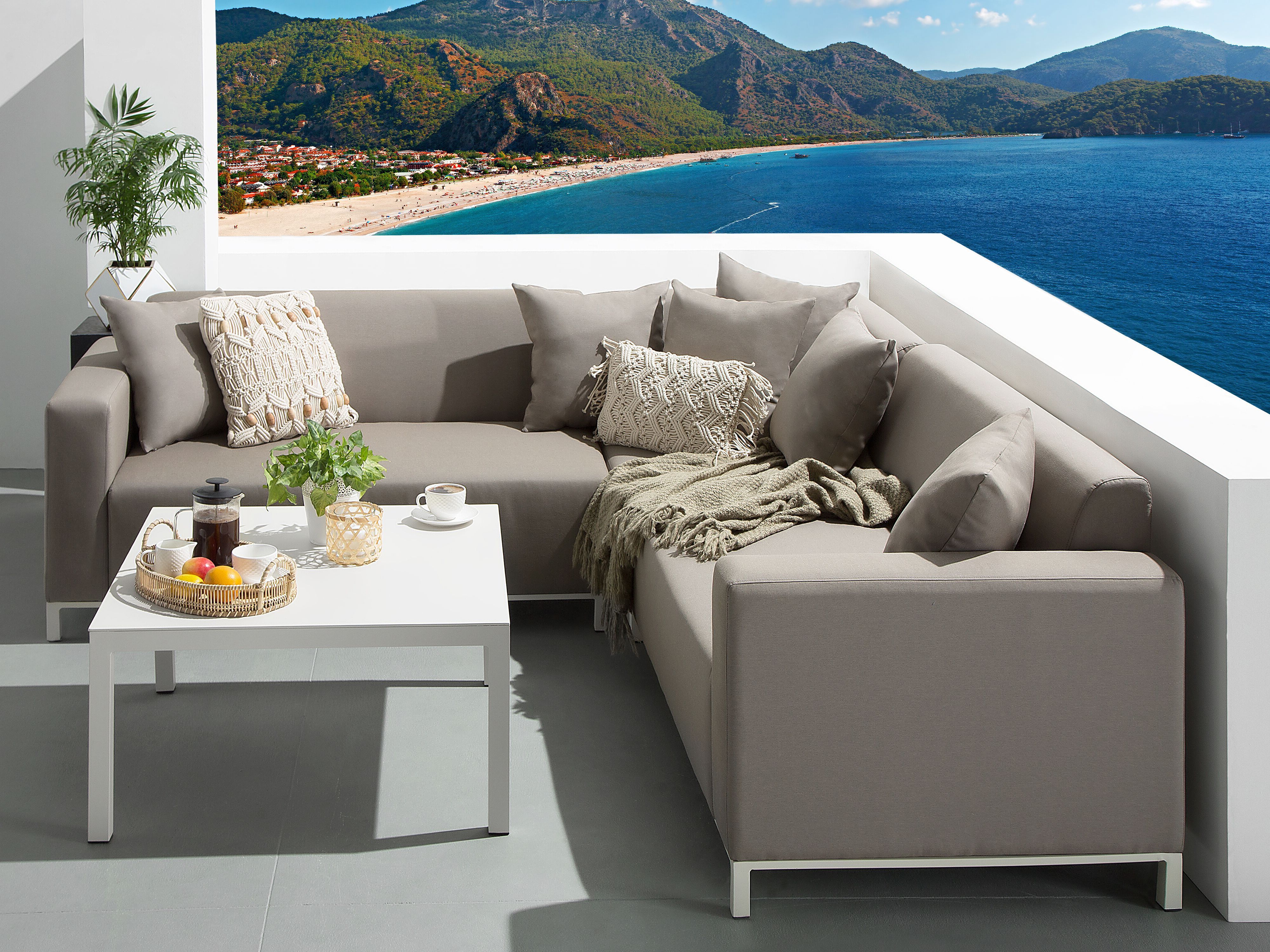 Garden Corner Sofa with Table 5 Seater BELIZE Left Hand Modular Beige