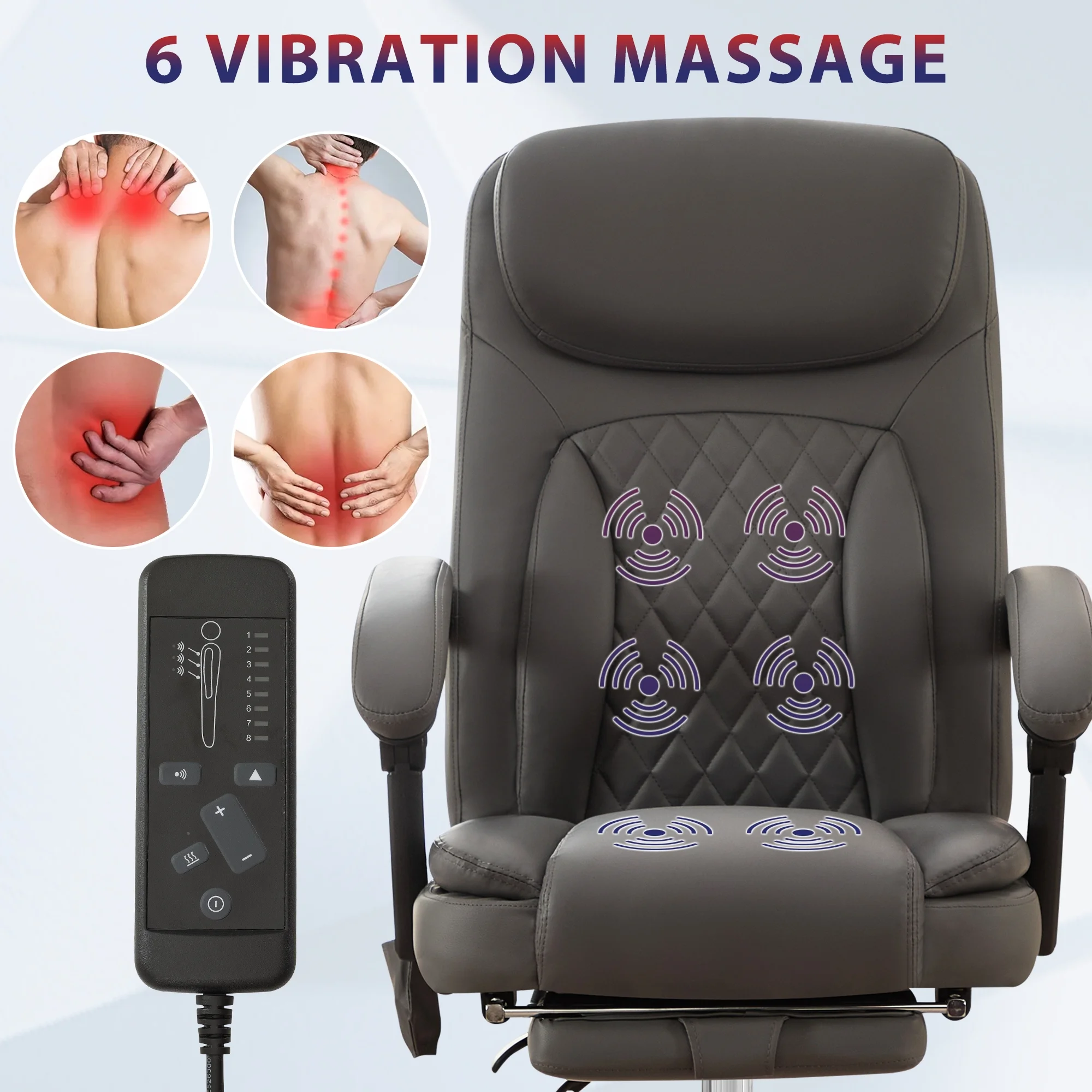 JONPONY Big and Tall Office Chair 500LBS Executive Office Chair Massage and Footrest Ergonomic Computer Desk Chair Reclining High Back Leather Office Chair Lumbar Back Support Swivel Rolling,Black - Image 47