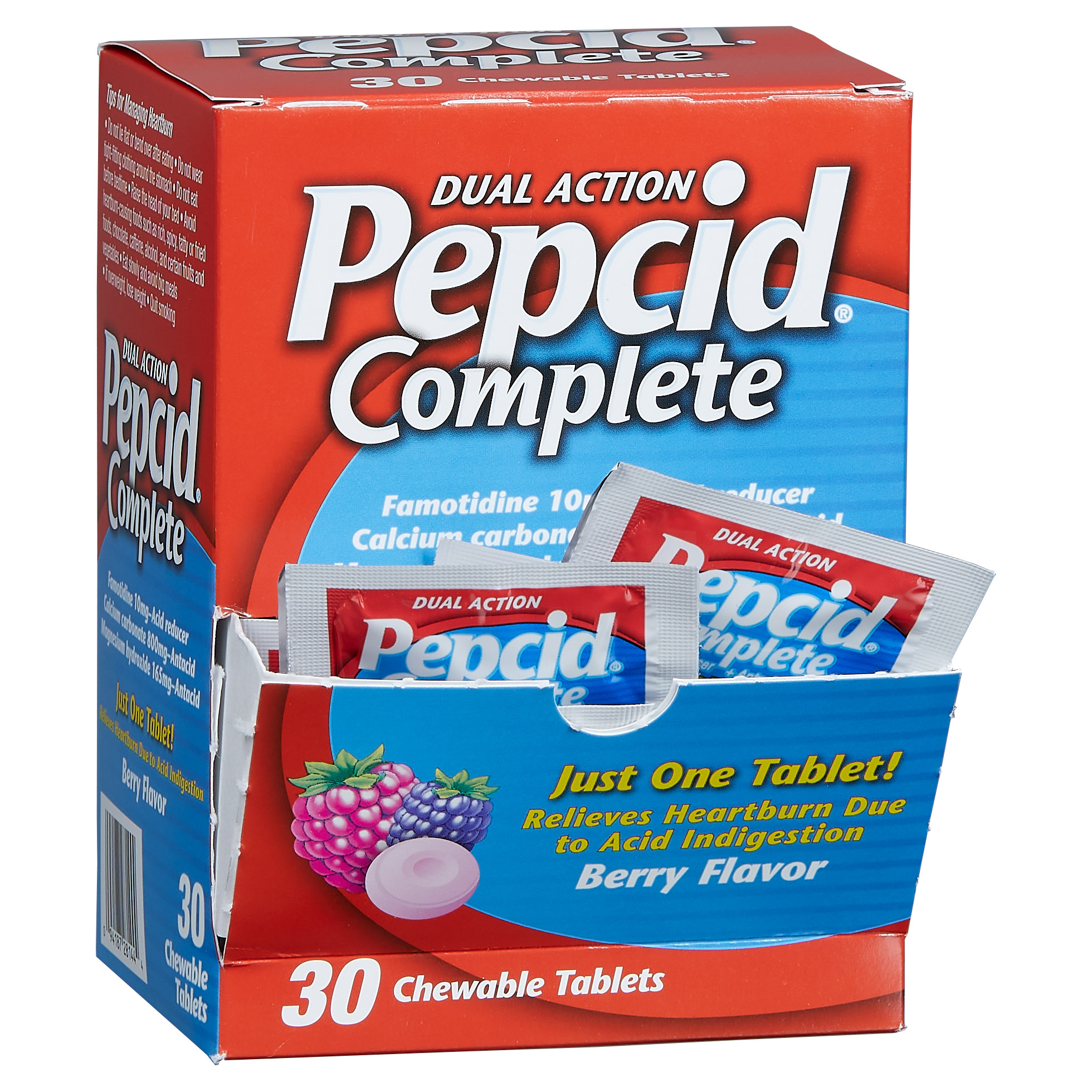 Pepcid Complete Dual Action Acid Reducer and Antacid, Chewable Tablet, Berry, Dispenser Pack, 30-count - Image 2