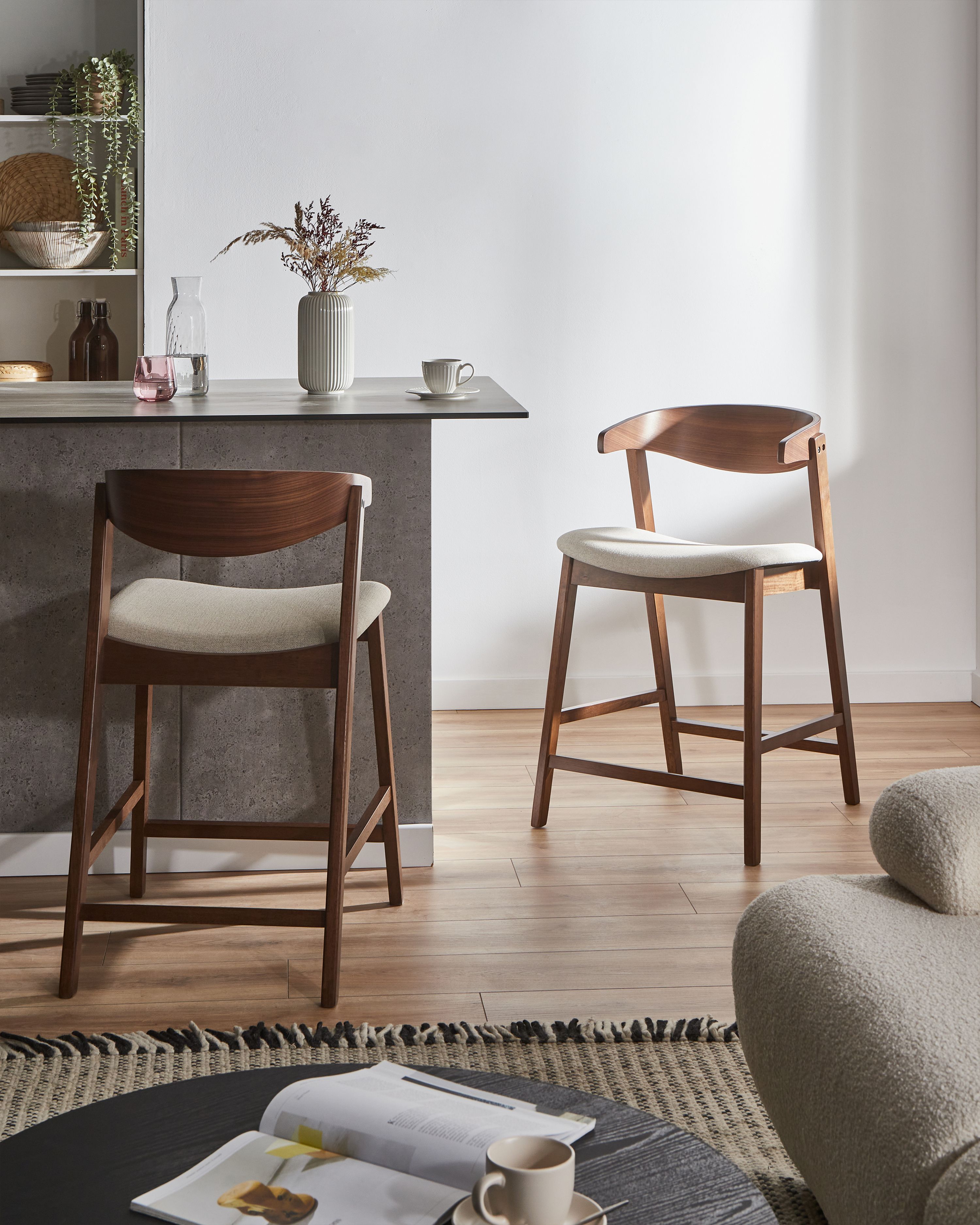 Set of 2 Bar Chairs LILLY Brown/ Beige