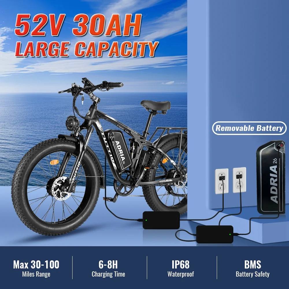 TUTTIO Adria26 5000W Electric Mountain Bike for Adults, 26" Fat Tire E-Bike for Men, 7 Speed, Max 46Mph - Image 5
