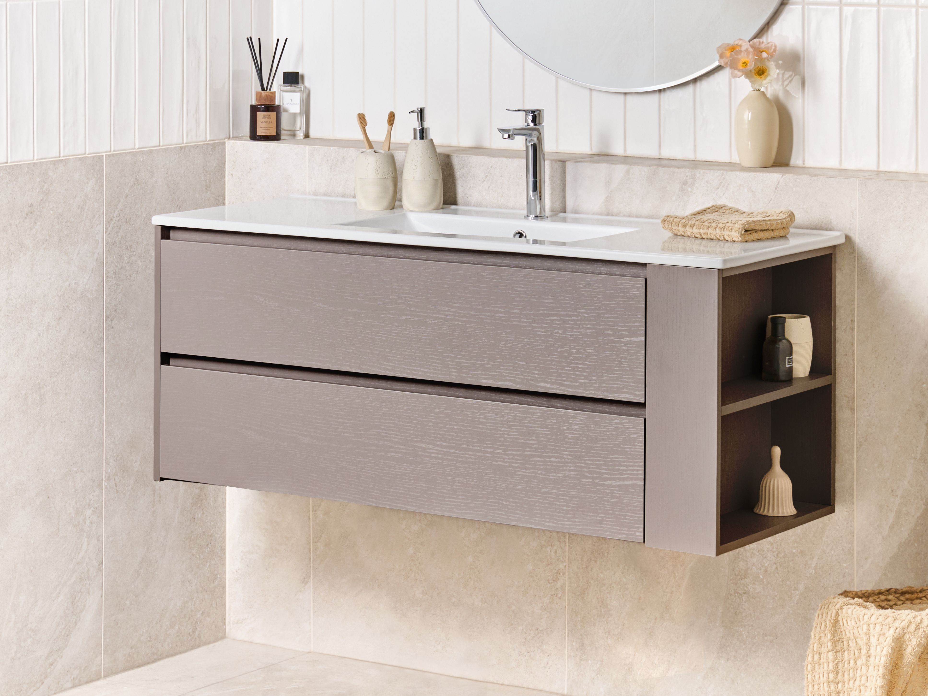 Wall Mounted Vanity Unit with Basin MANCORA Taupe