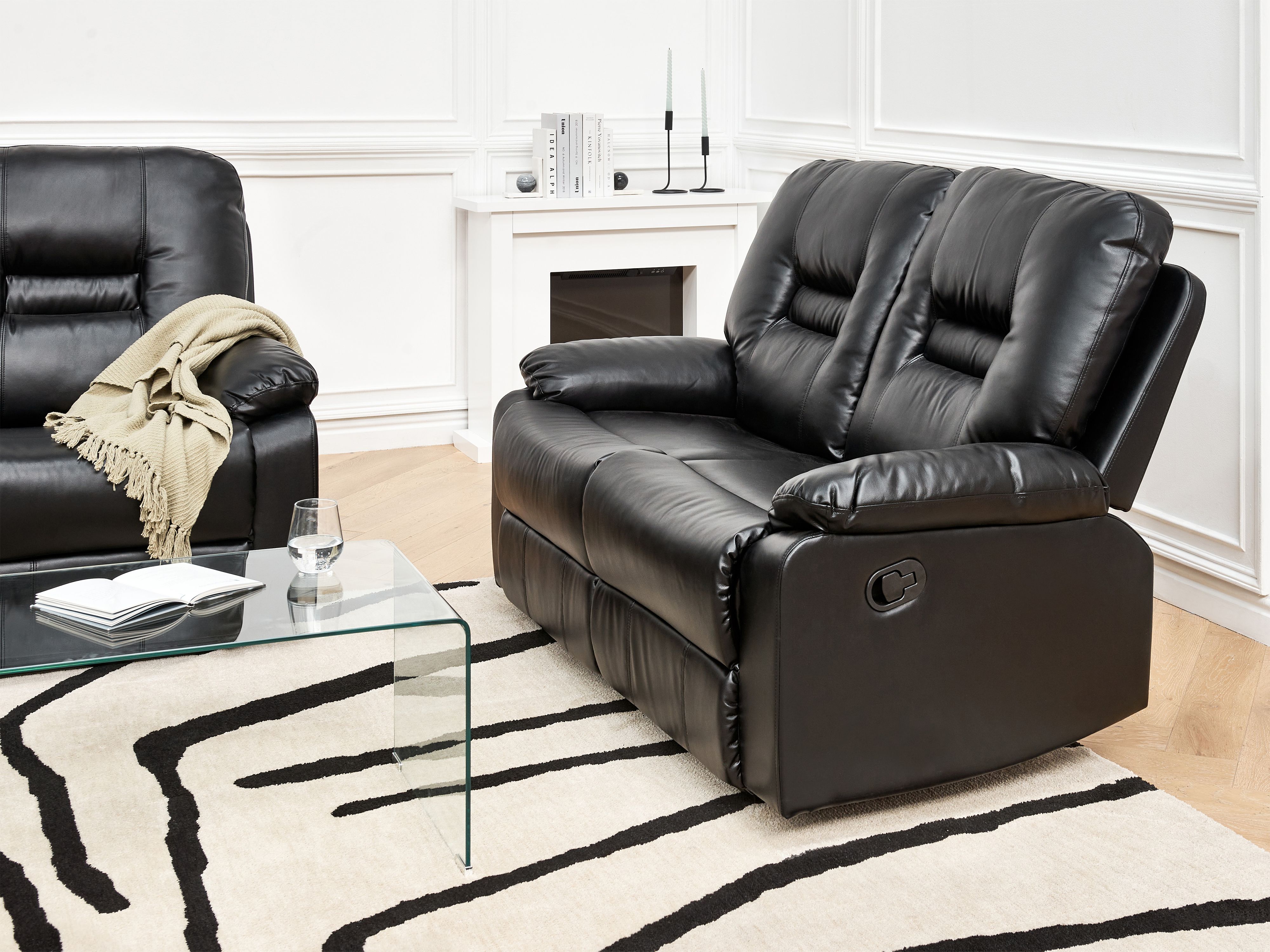 Manual Recliner Sofa 2 Seater BERGEN Faux Leather Black