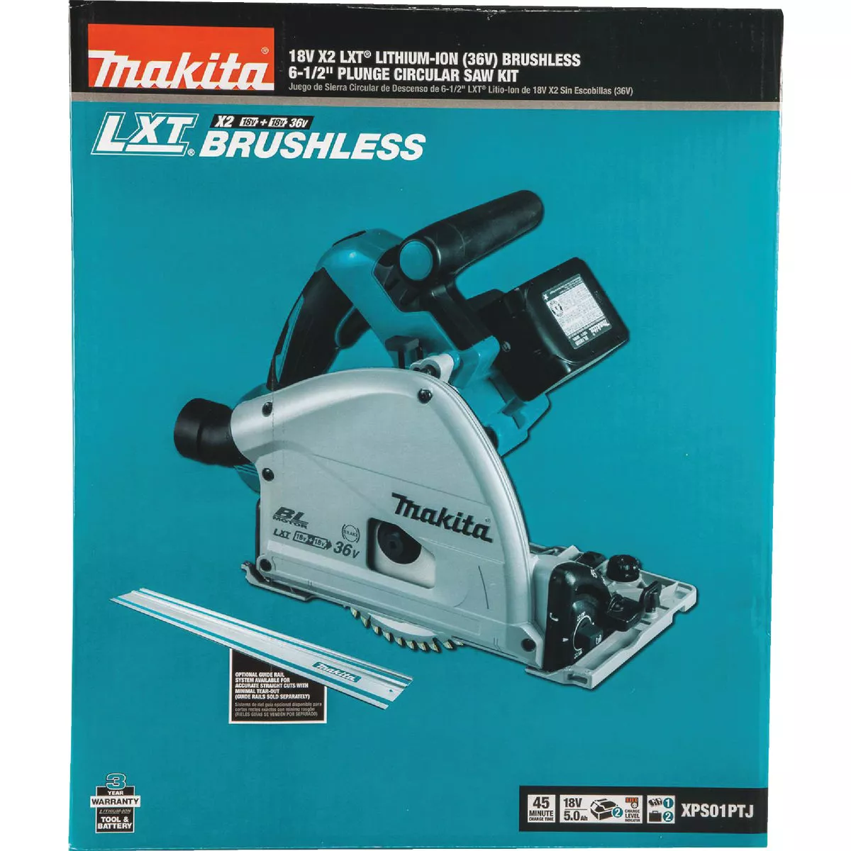 Makita 18V X2 LXT Brushless 6-1/2 In. Cordless Plunge Track Saw Kit with (2) 5.0 Ah Batteries & Dual Port Rapid Charger