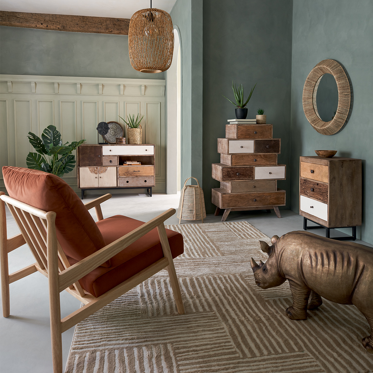 Statue "Rhinoceros" Gilt, H.45 cm