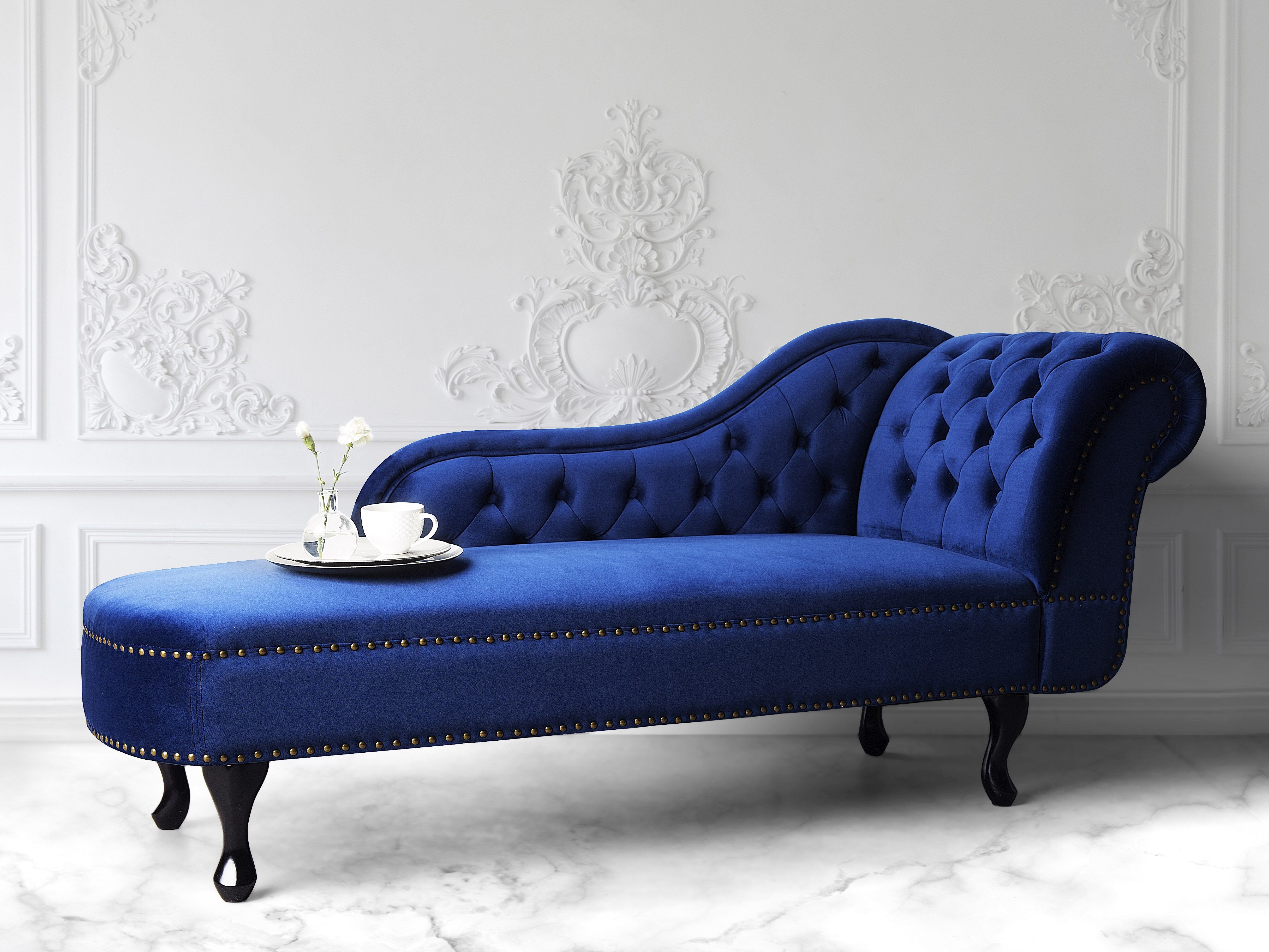 Right-Hand Chaise Lounge NIMES Velvet Navy Blue