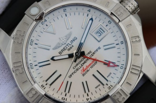 Replica Breitling Avenger GMT SS GF White Dial Black rubber Strap A2836 - Elite Watch Atelier