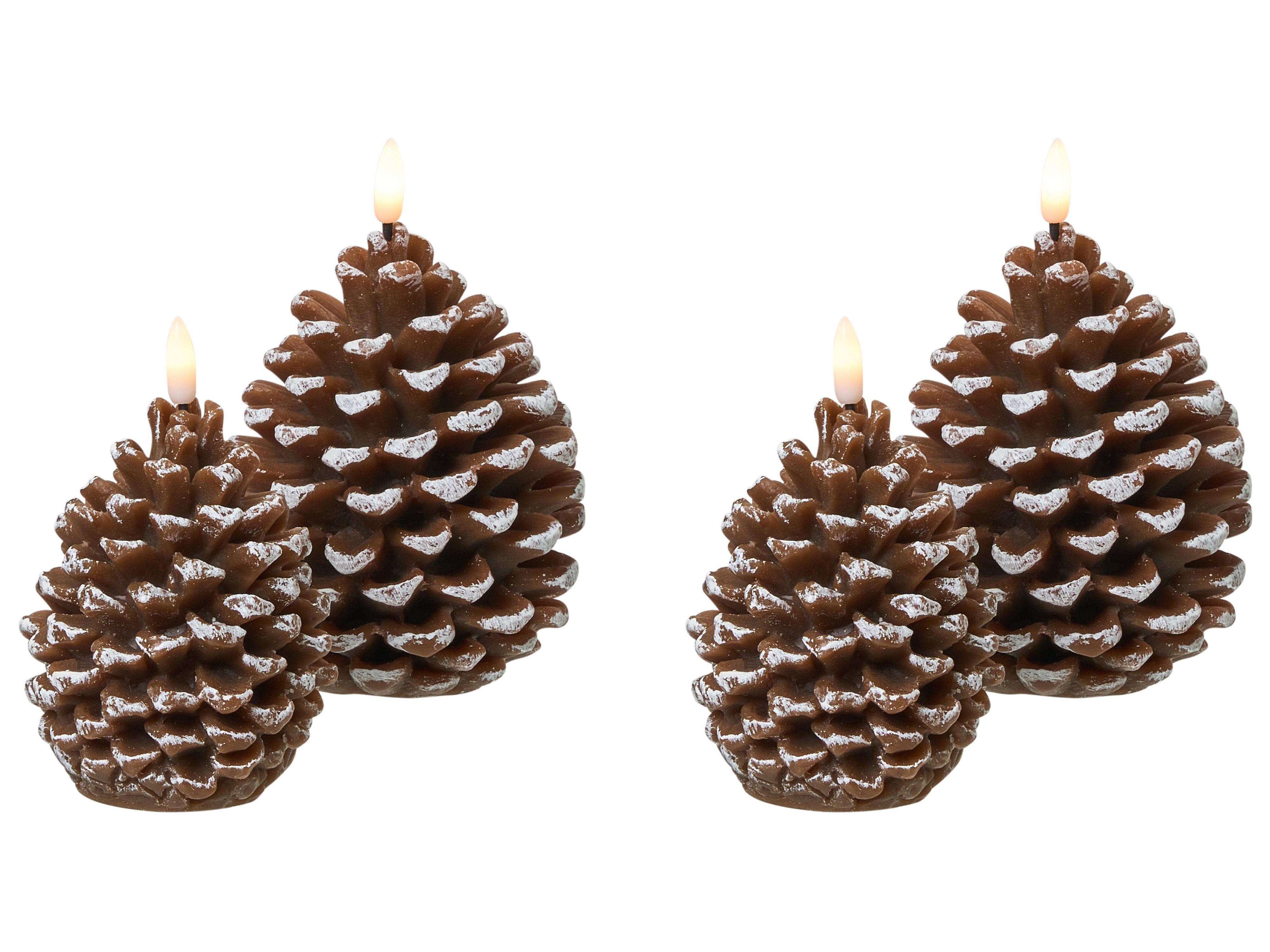 Set of 4 LED Candles IVRESSE Pinecone 15/12 cm Brown