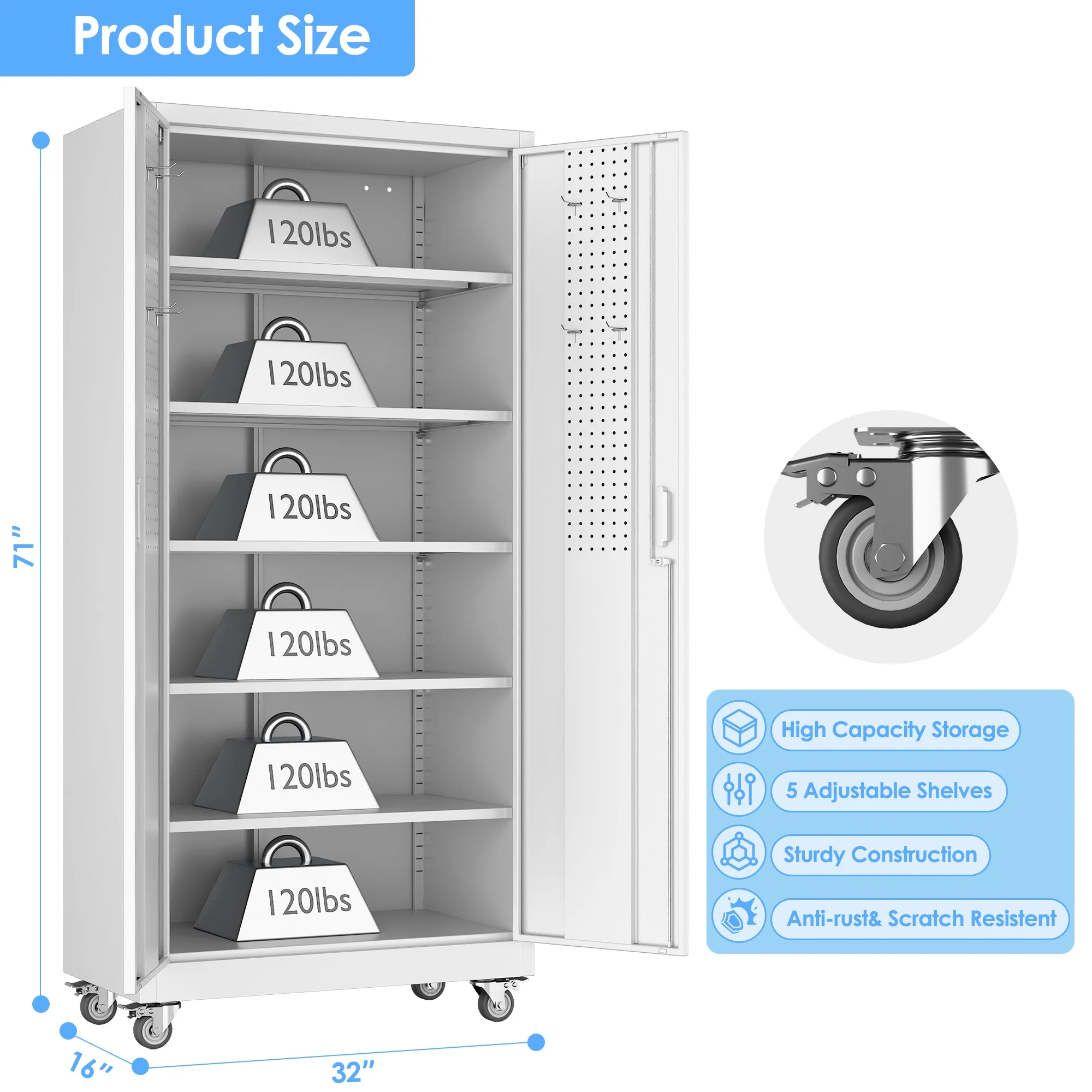 GangMei 71 inches Tall Metal Rolling Garage Storage Cabinets with Locking Doors and 5 Adjustable Shelves, Metal Storage Cabinet for Garage, Office, Home, Classroom, Assemble Required(Black) - Image 21