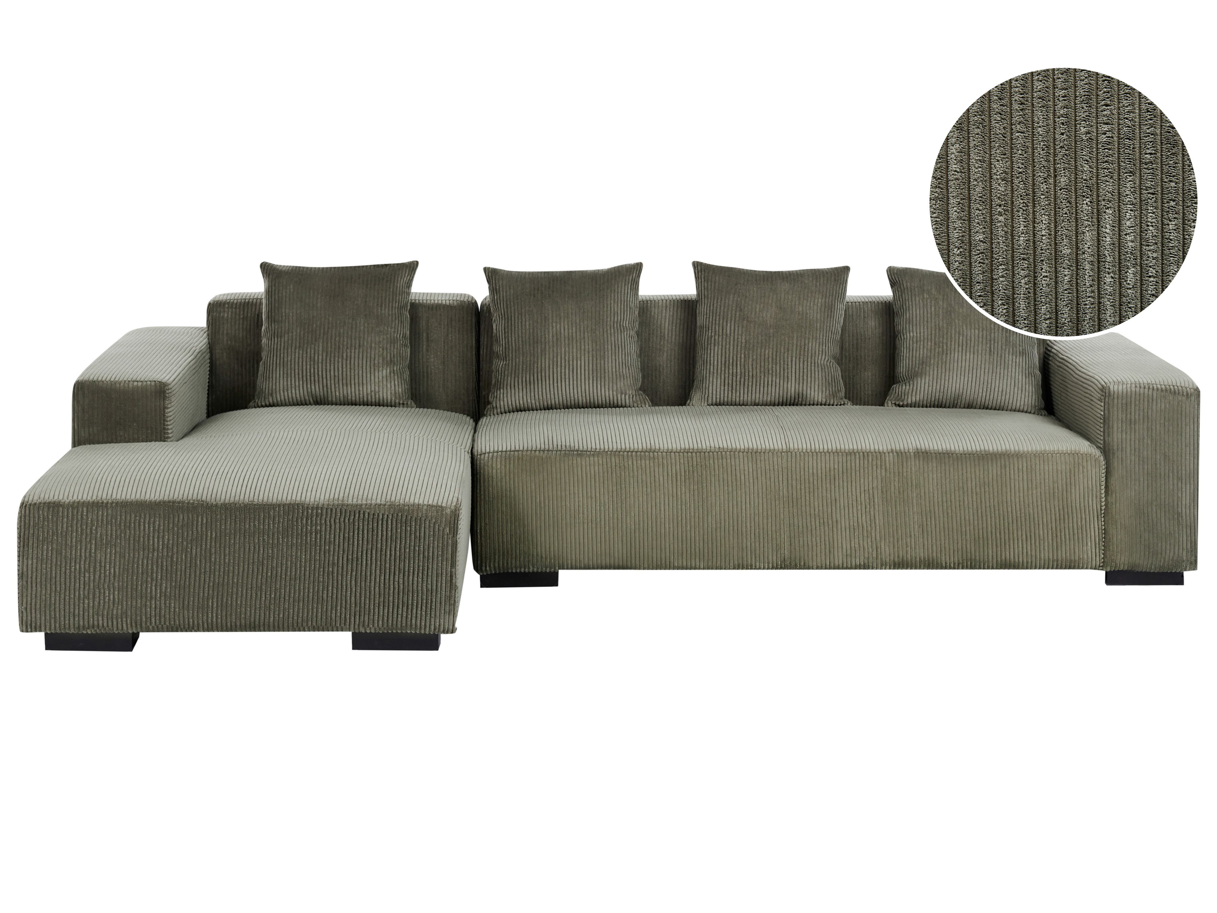 Corner Sofa 4 Seater LUNGO Corduroy Green Right Hand